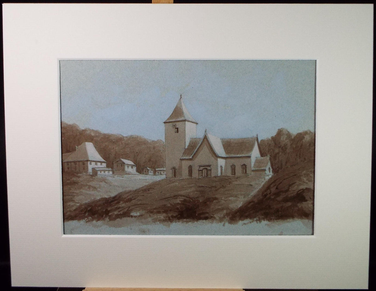 Original Watercolour, 'Continental church in a landscape', Unknown Artist, Late 19th Century