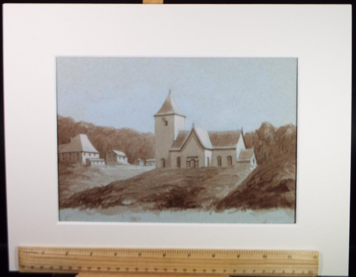 Original Watercolour, 'Continental church in a landscape', Unknown Artist, Late 19th Century