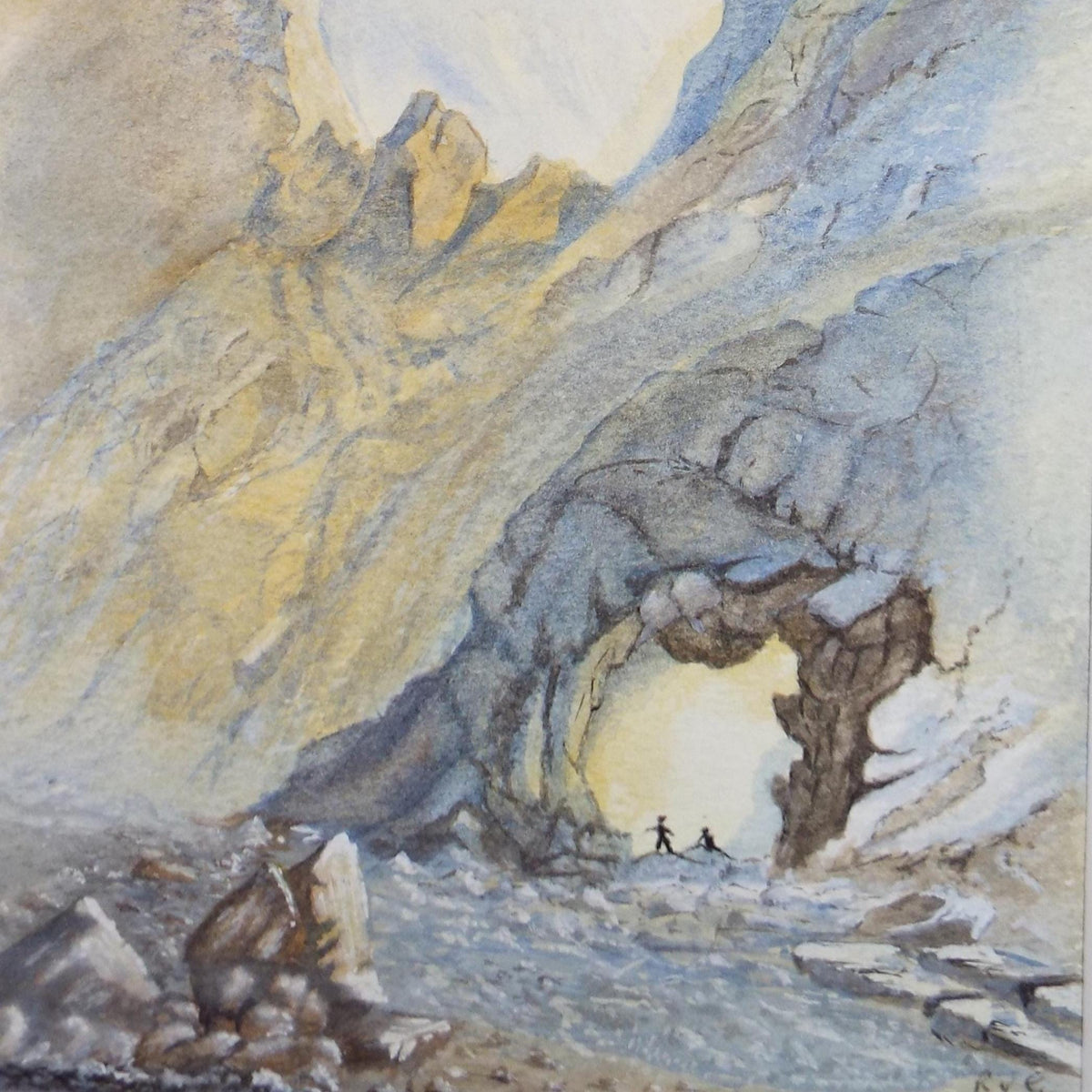 Original Watercolour, 'Figures in a Cave', c1990's Unknown artist
