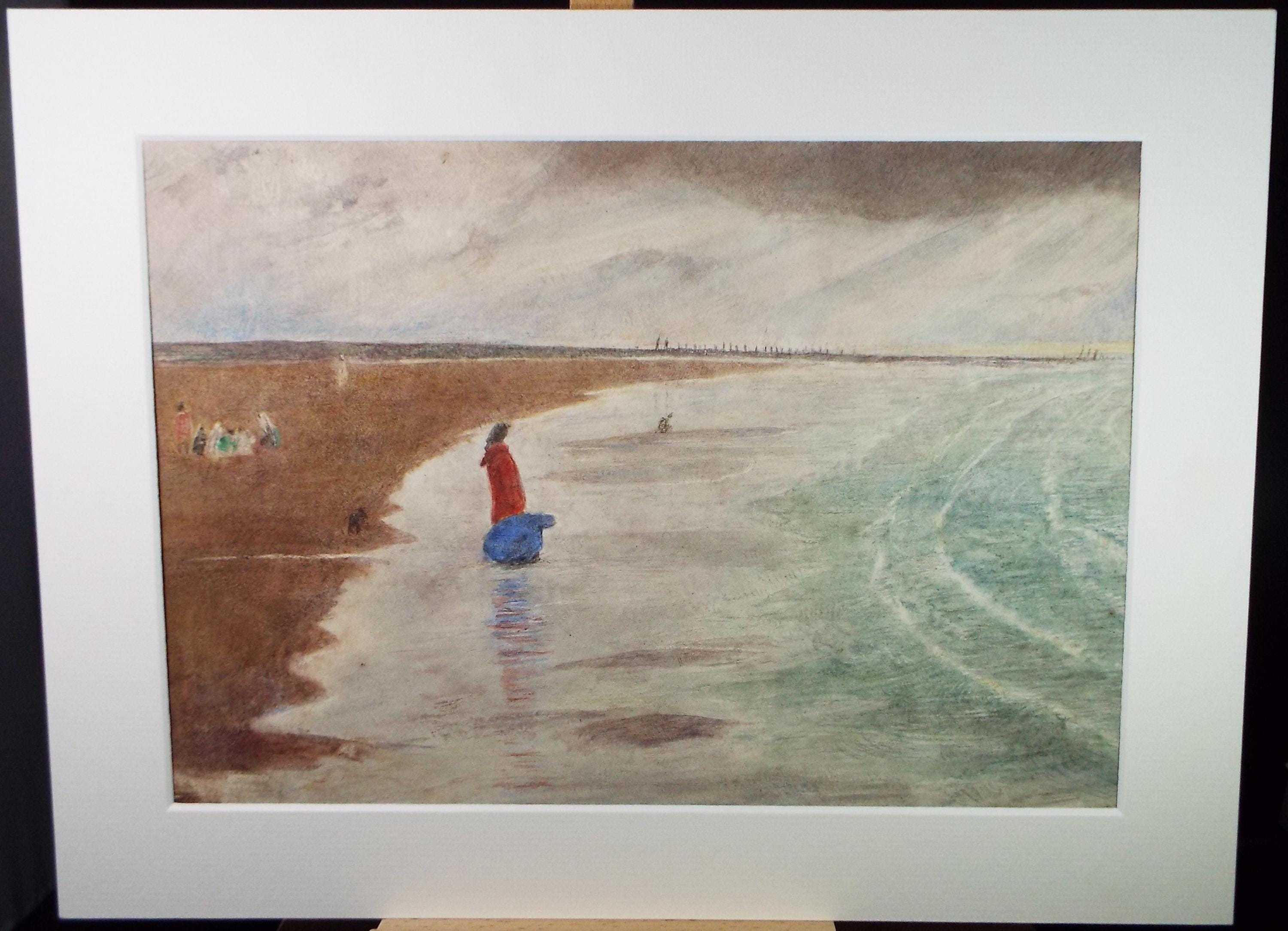 Original Watercolour, 'Figures on the Beach', Mid 20th Century, Artist Unknown