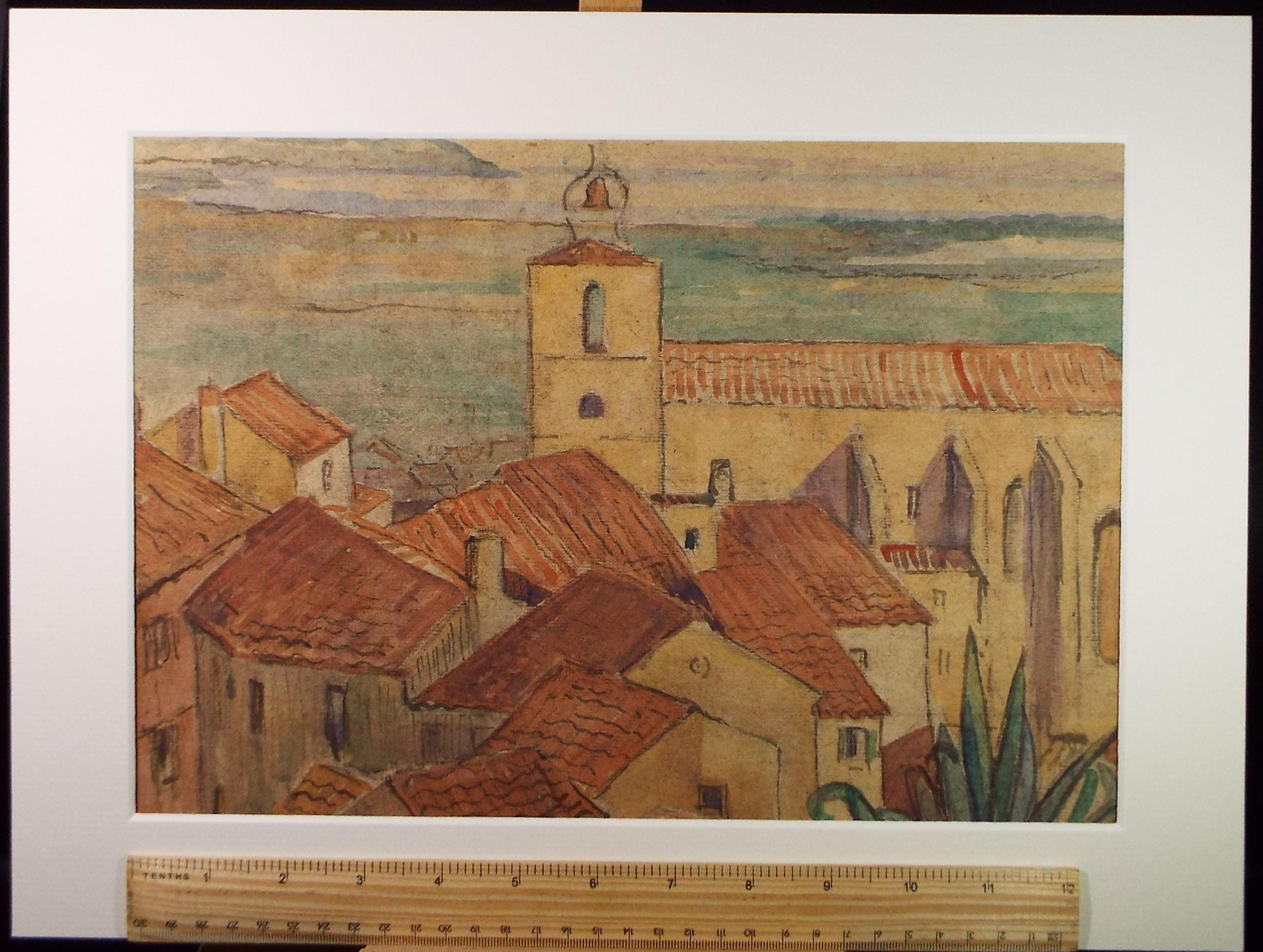 Original Watercolour, 'Coastal Rooftops', Circa 1930's, Adeline Carrington