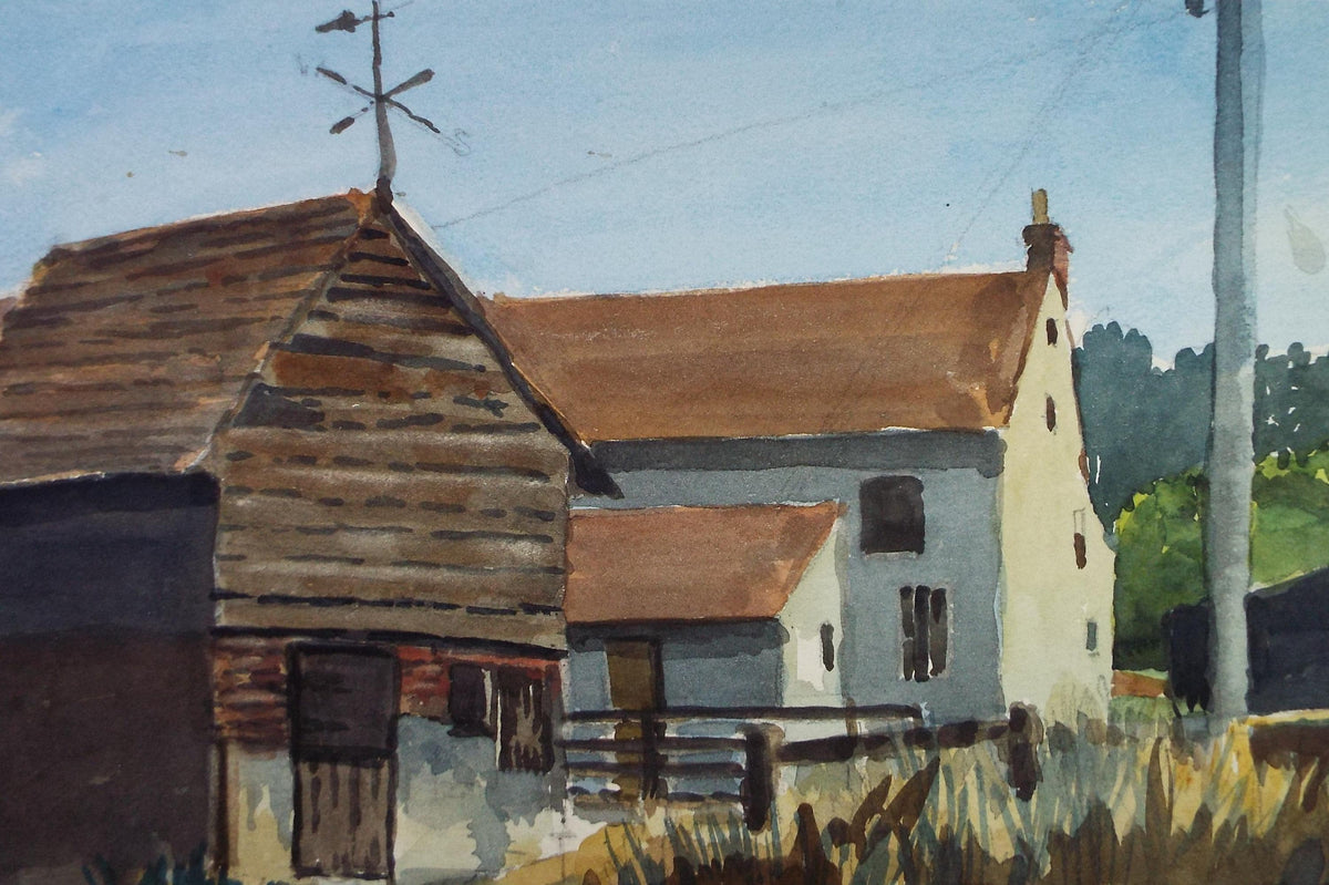 Original Watercolour, 'Barns at wellhead', L H Daniel, Dated 1967