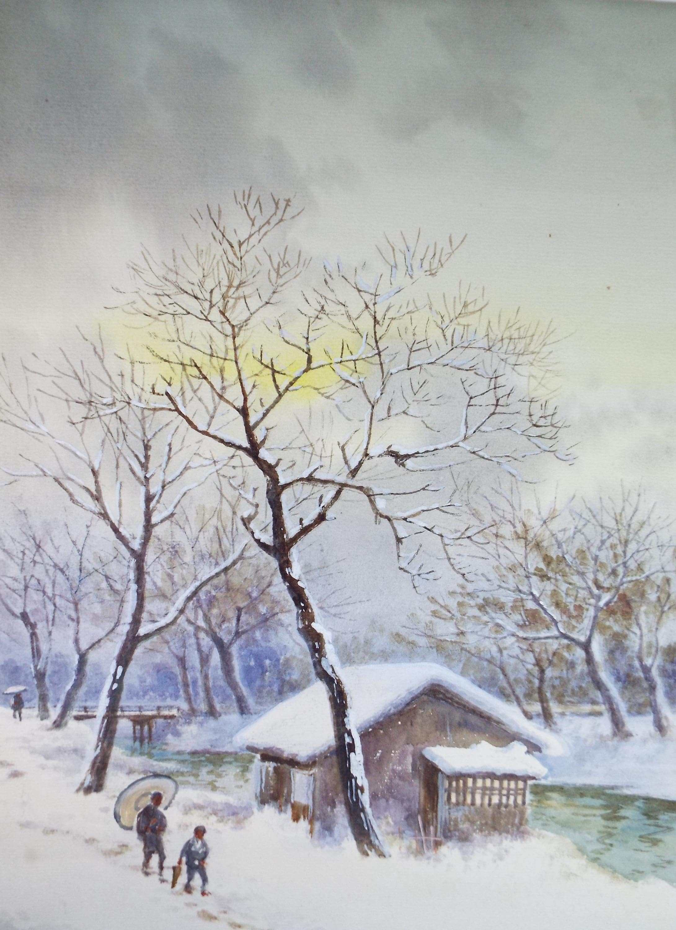 Original Watercolour, 'Japanese Winter scene', c1960's, Unknown Artist