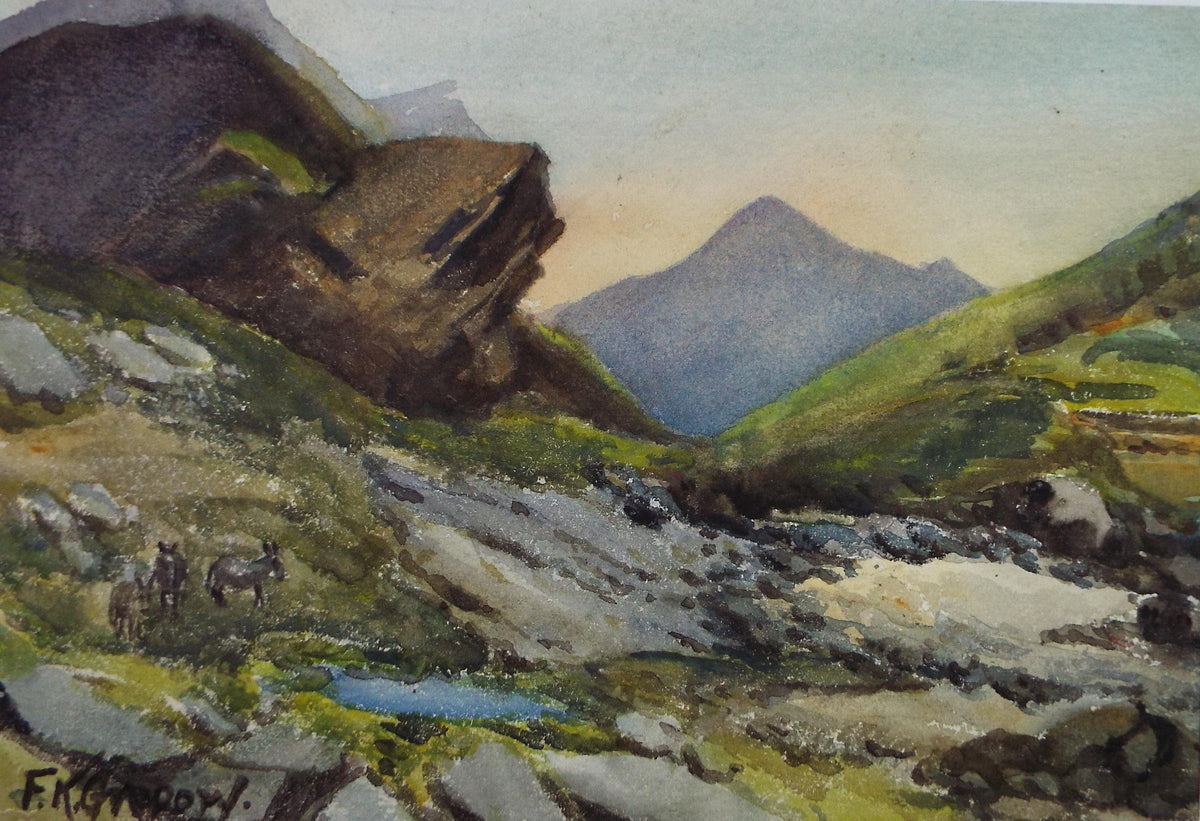 Original Watercolour, 'Mountain pass with donkey', Mid 20th Century Artist Unknown