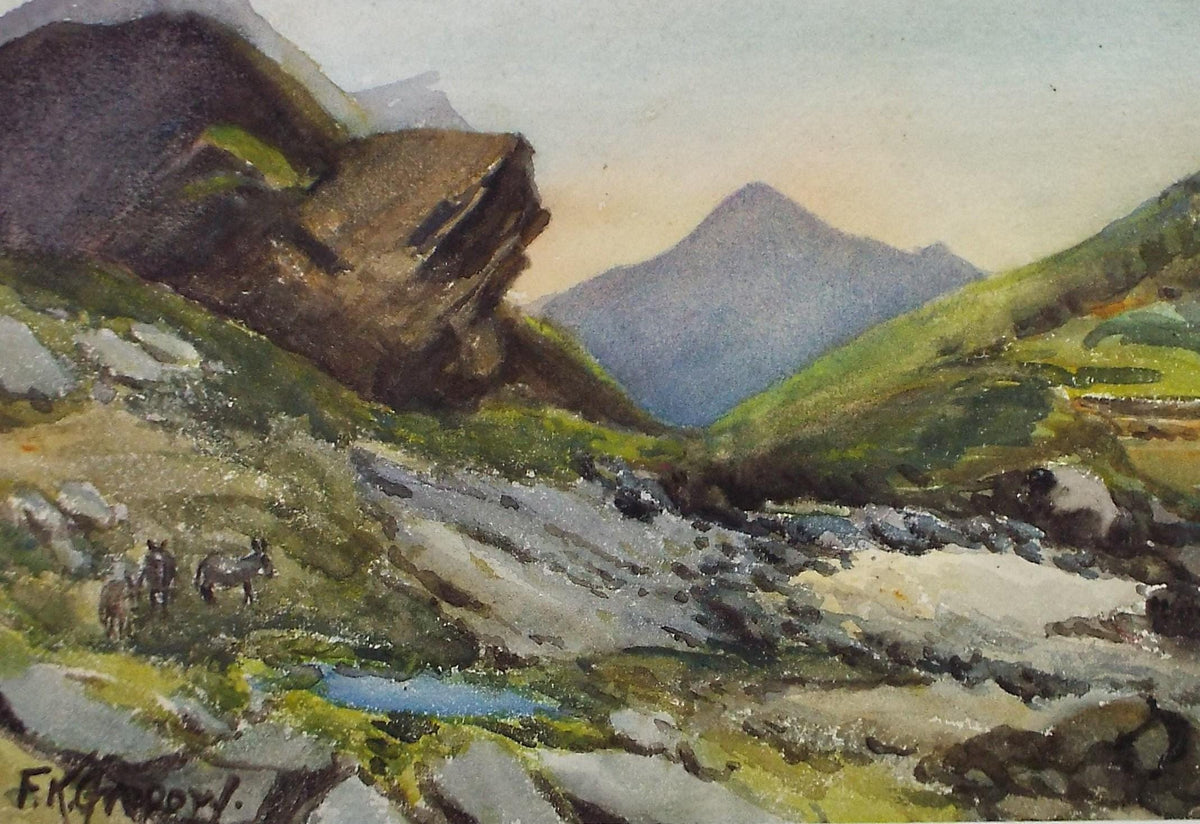 Original Watercolour, 'Mountain pass with donkey', Mid 20th Century Artist Unknown