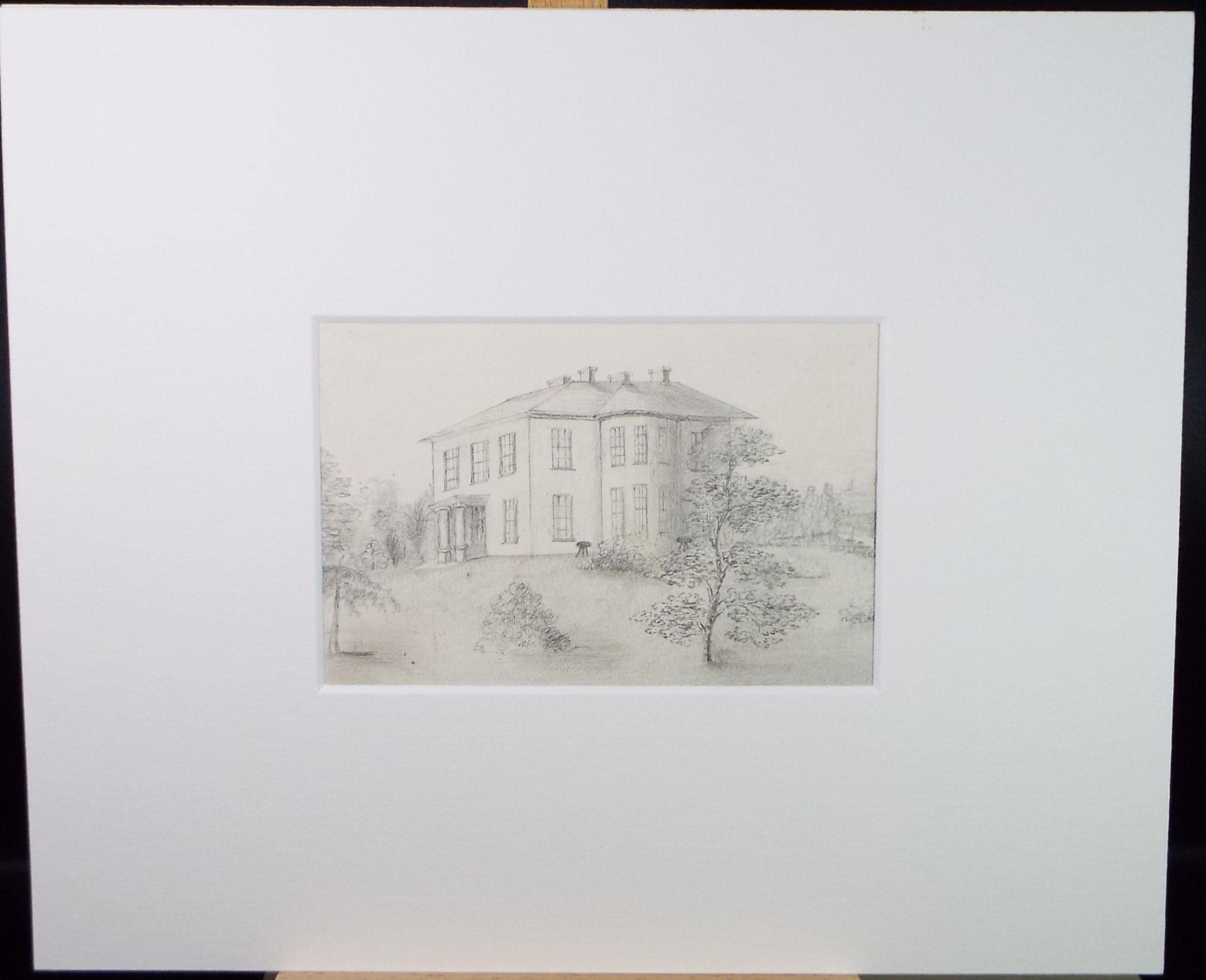 Original Pencil drawing, late 19th Century, 'Country House' - Unknown Artist