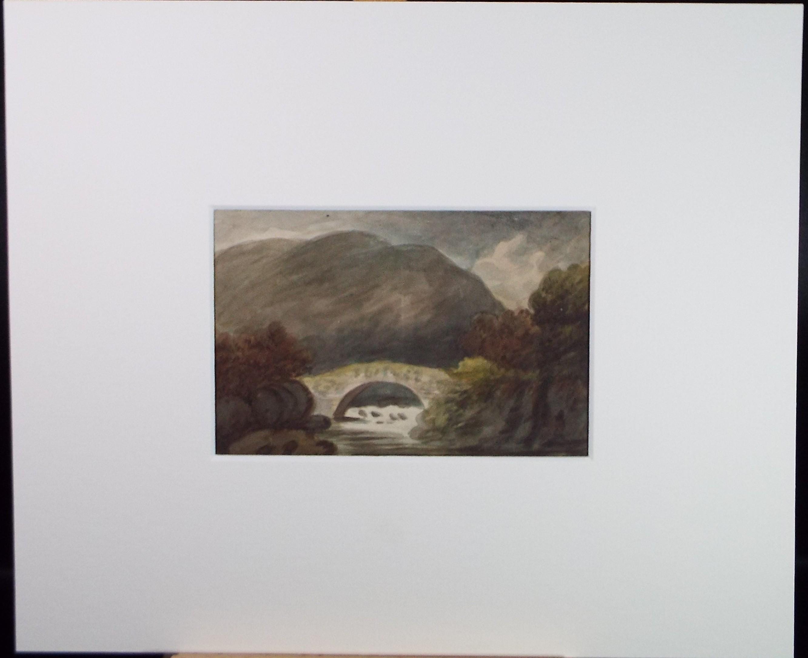 Original Watercolour, 'Stone Bridge Over the River rapids, Mid 19th century, Unknown Artist