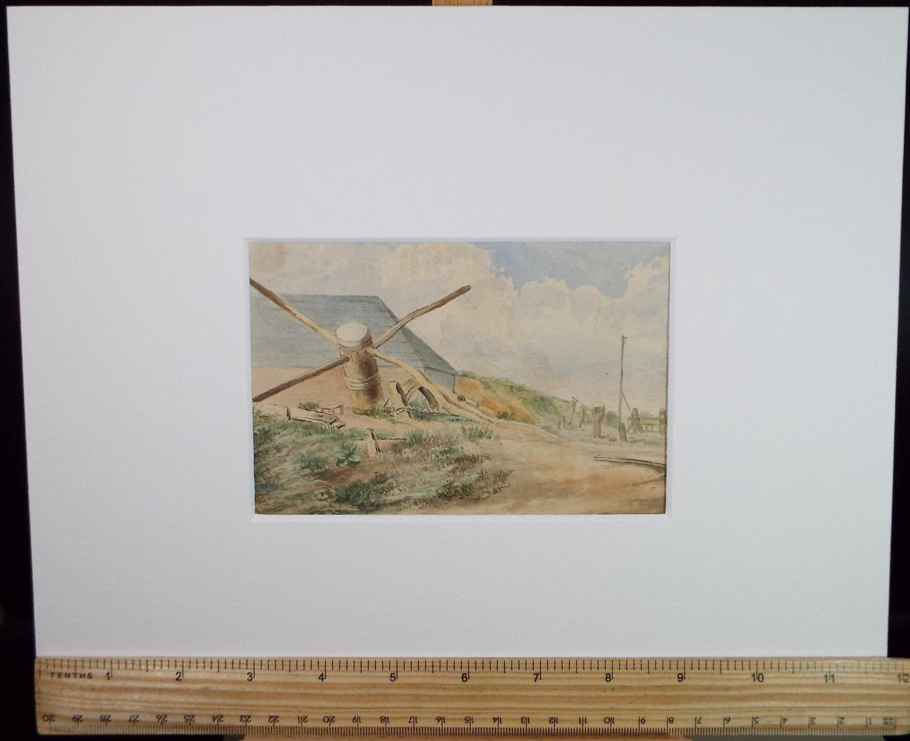 Original Watercolour on Paper, 'Discarded items in a landscape', 19th Century, Artist Unknown