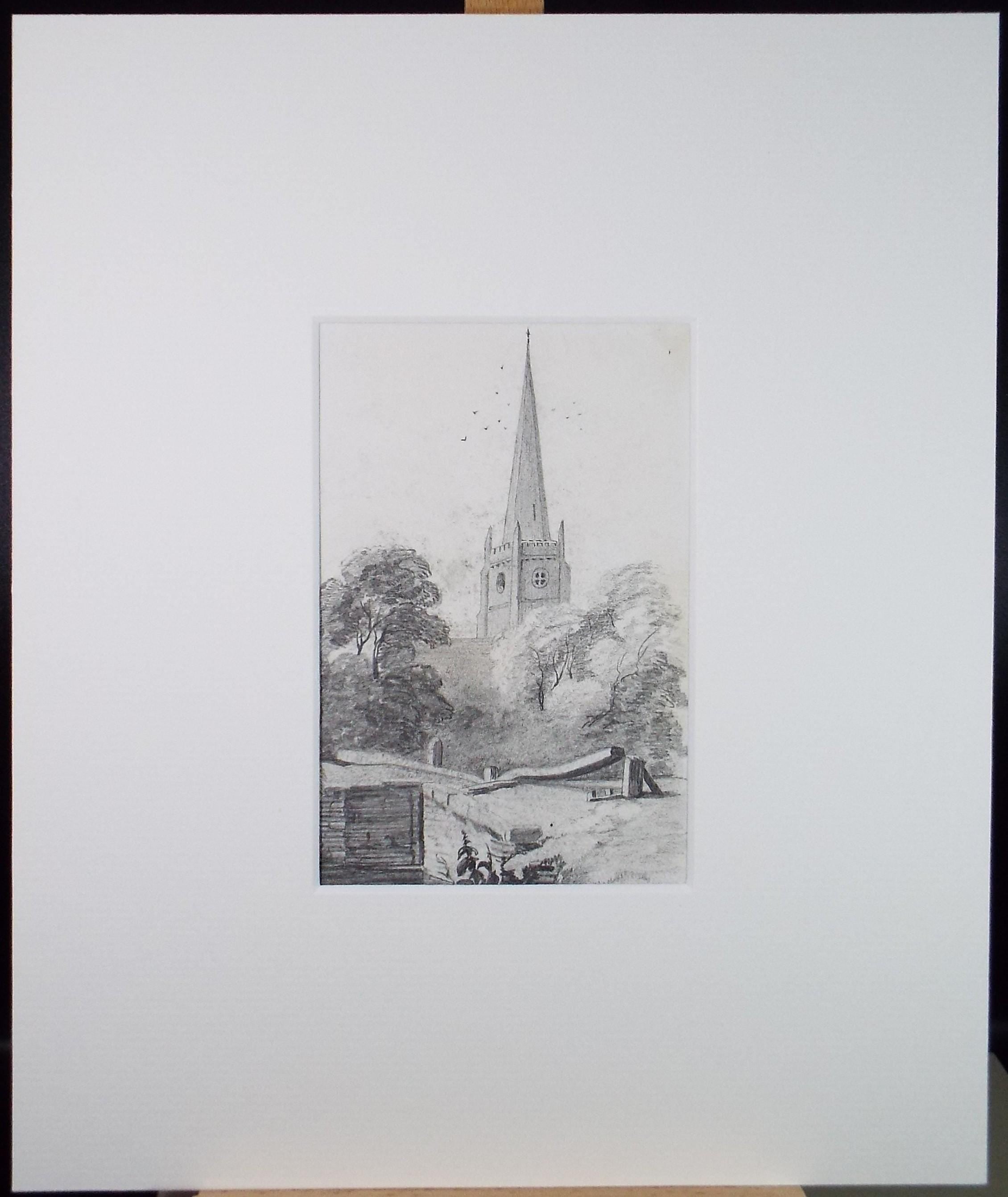 Original Pencil drawing, 'Church study', Late 19th Century', artist unknown