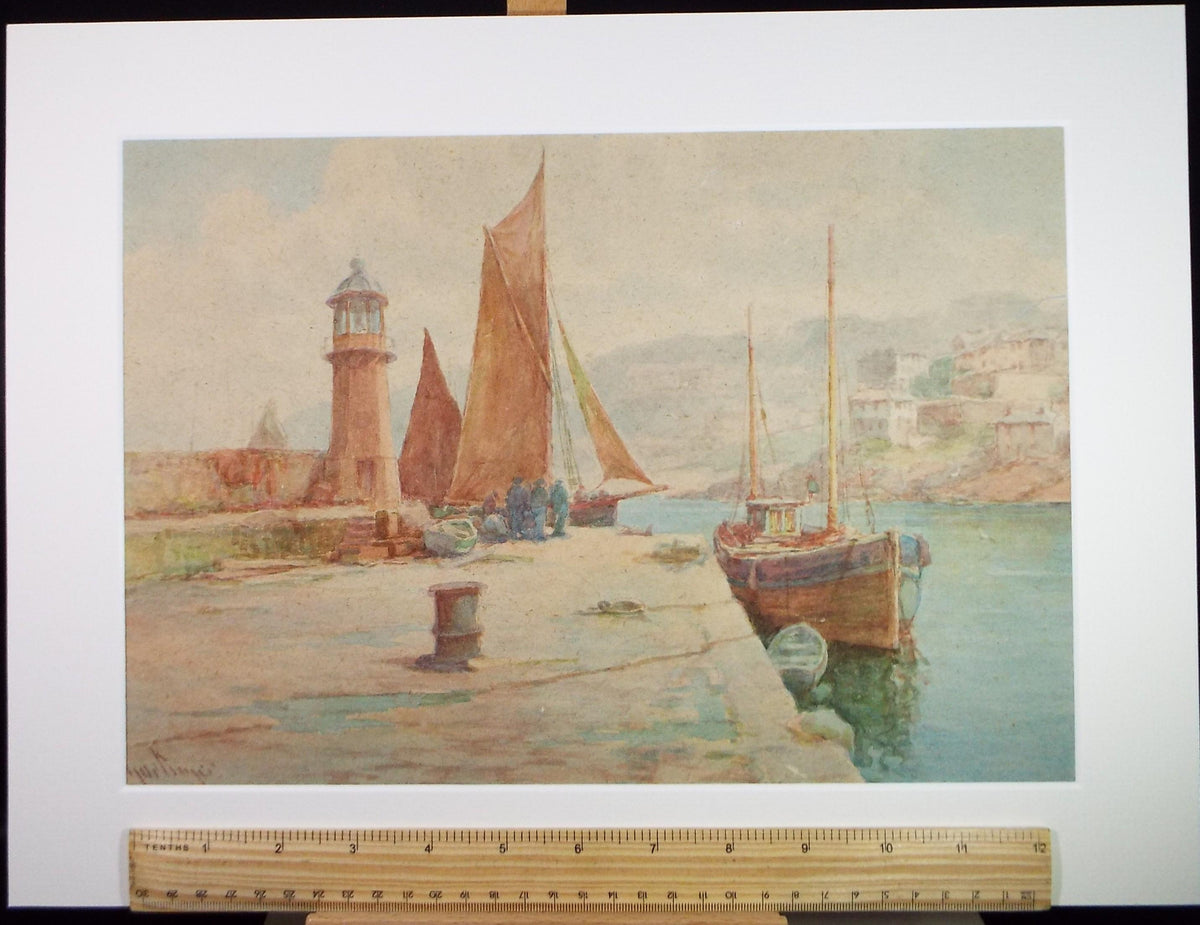 Original Watercolour, 'Boats at the Quay', c1920's, Unknown Artist