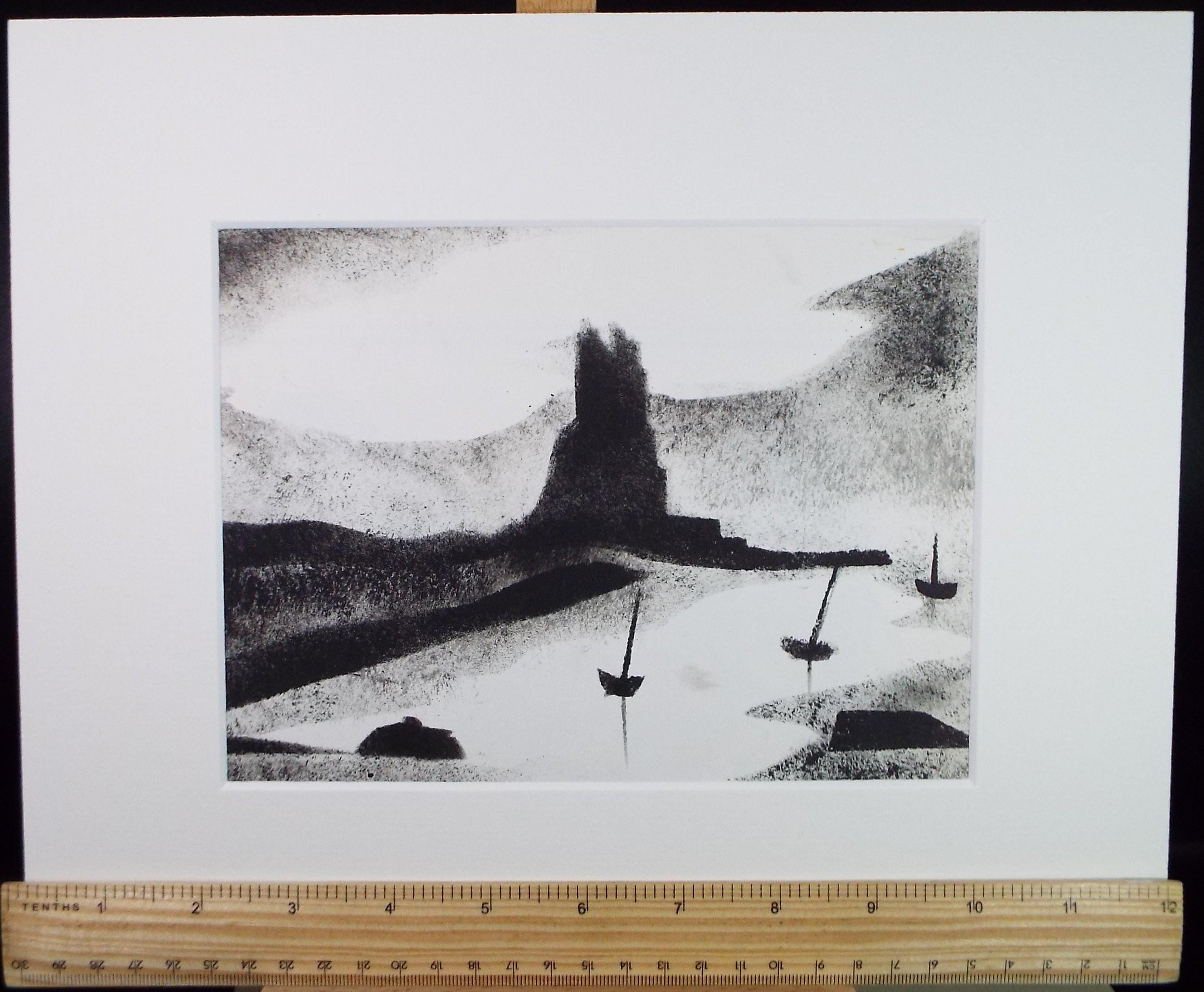 Original Monoprint, 'Coast with Boats' , Ken Stewart (1926-1991), Circa 1960's