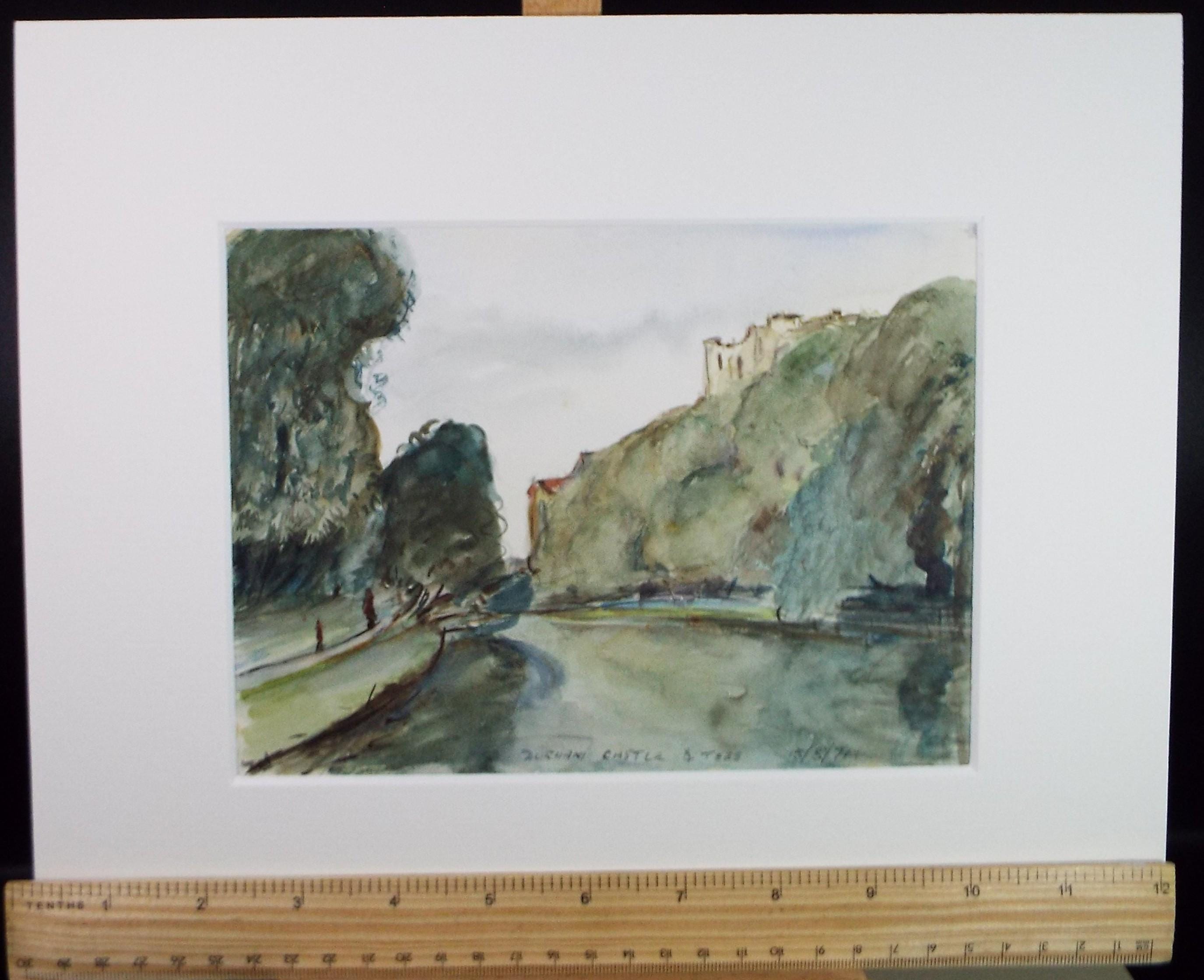 Original Watercolour , 'Durham Castle & Tees' Circa 1970's , Geoffrey Burrows (1934-2023)