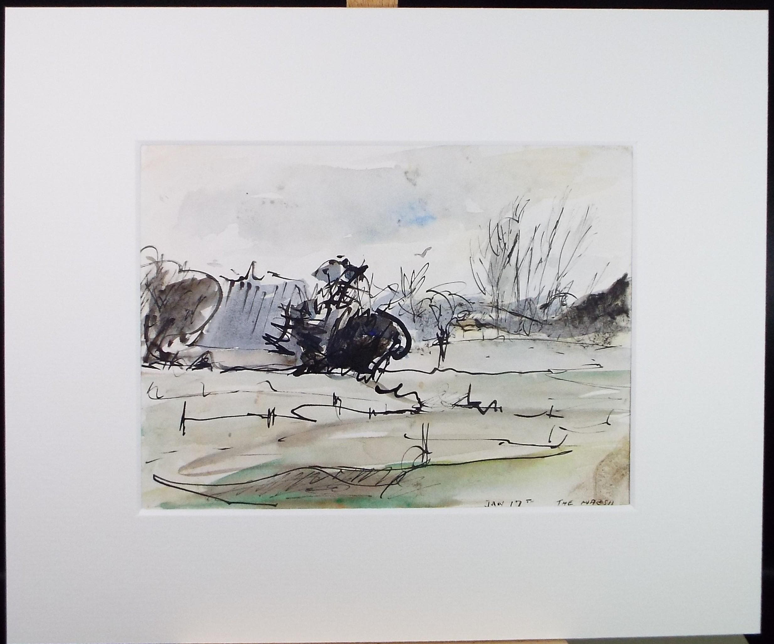 Original Watercolour & Ink , 'Marshland Study', Circa 1970's , Geoffrey Burrows (1934-2023)