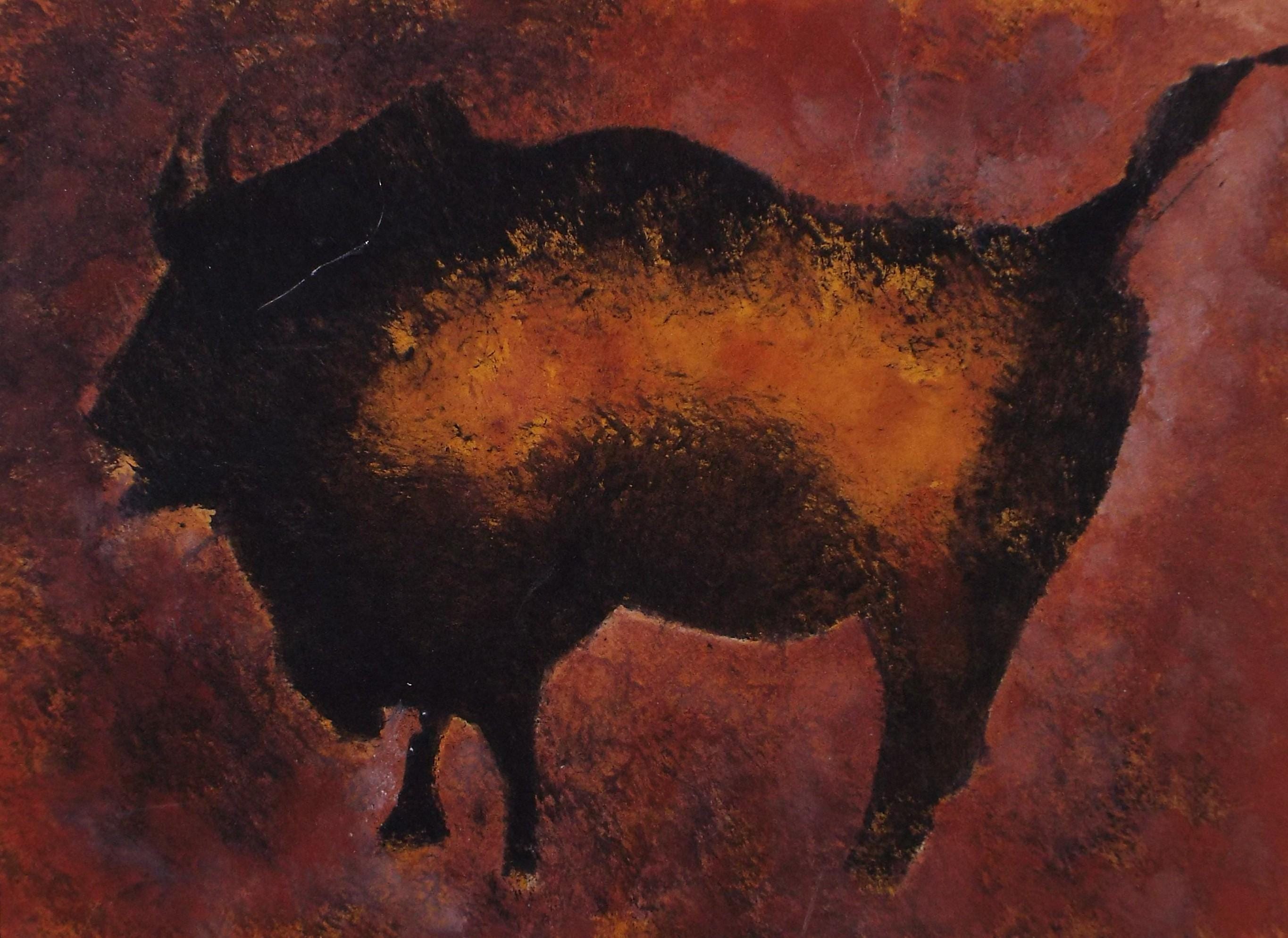 Original Watercolour, 'Cave style painting of a Bison', Ken Stewart (1926-1991), circa 1960's