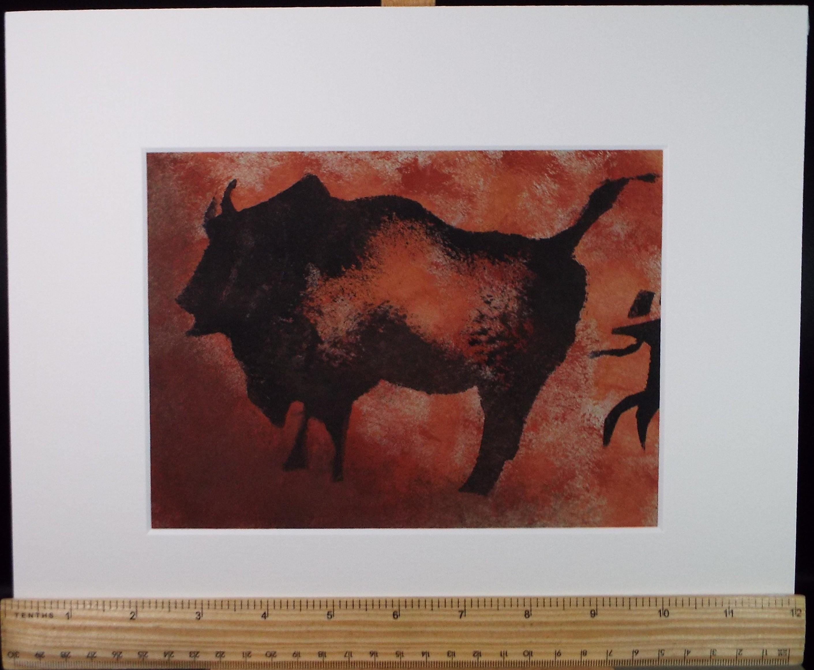 Original Watercolour, 'Cave style painting of a Bison & figure', Ken Stewart (1926-1991), circa 1960's