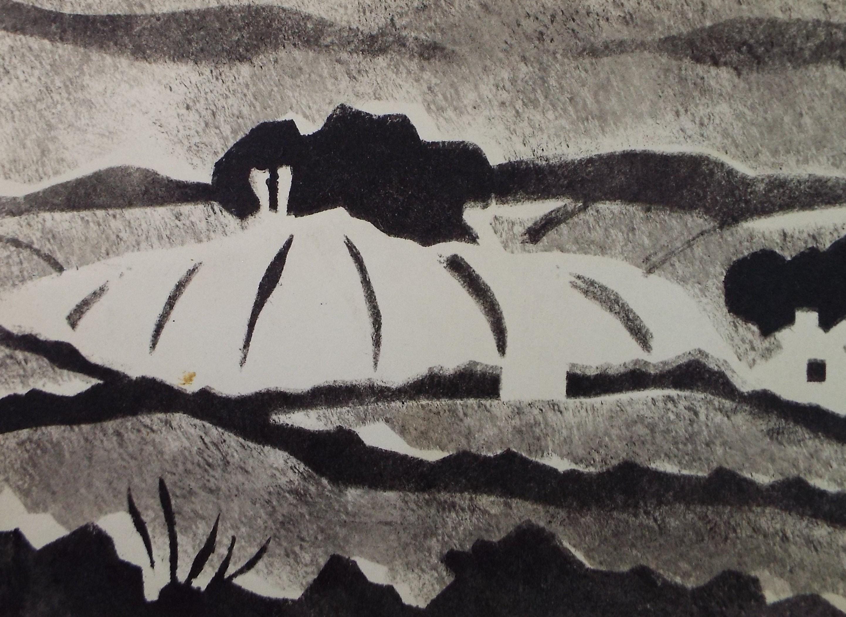 Original Monoprint, 'Coastal landscape' , Ken Stewart (1926-1991), Circa 1960's
