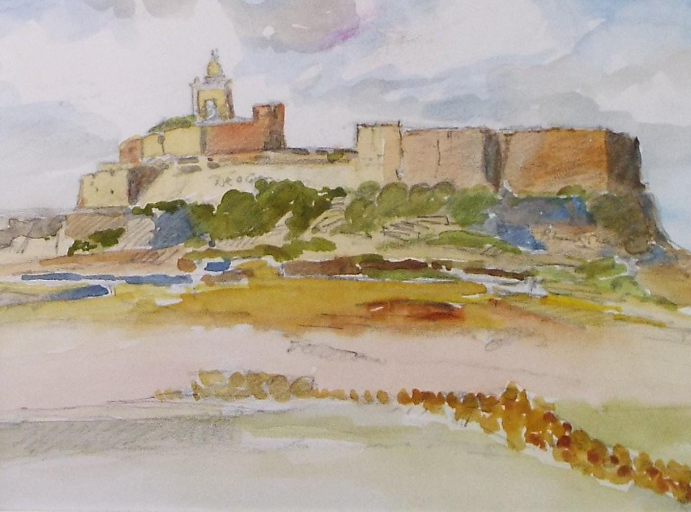 Original Watercolour 'Citadel at Gozo', Circa 1980's