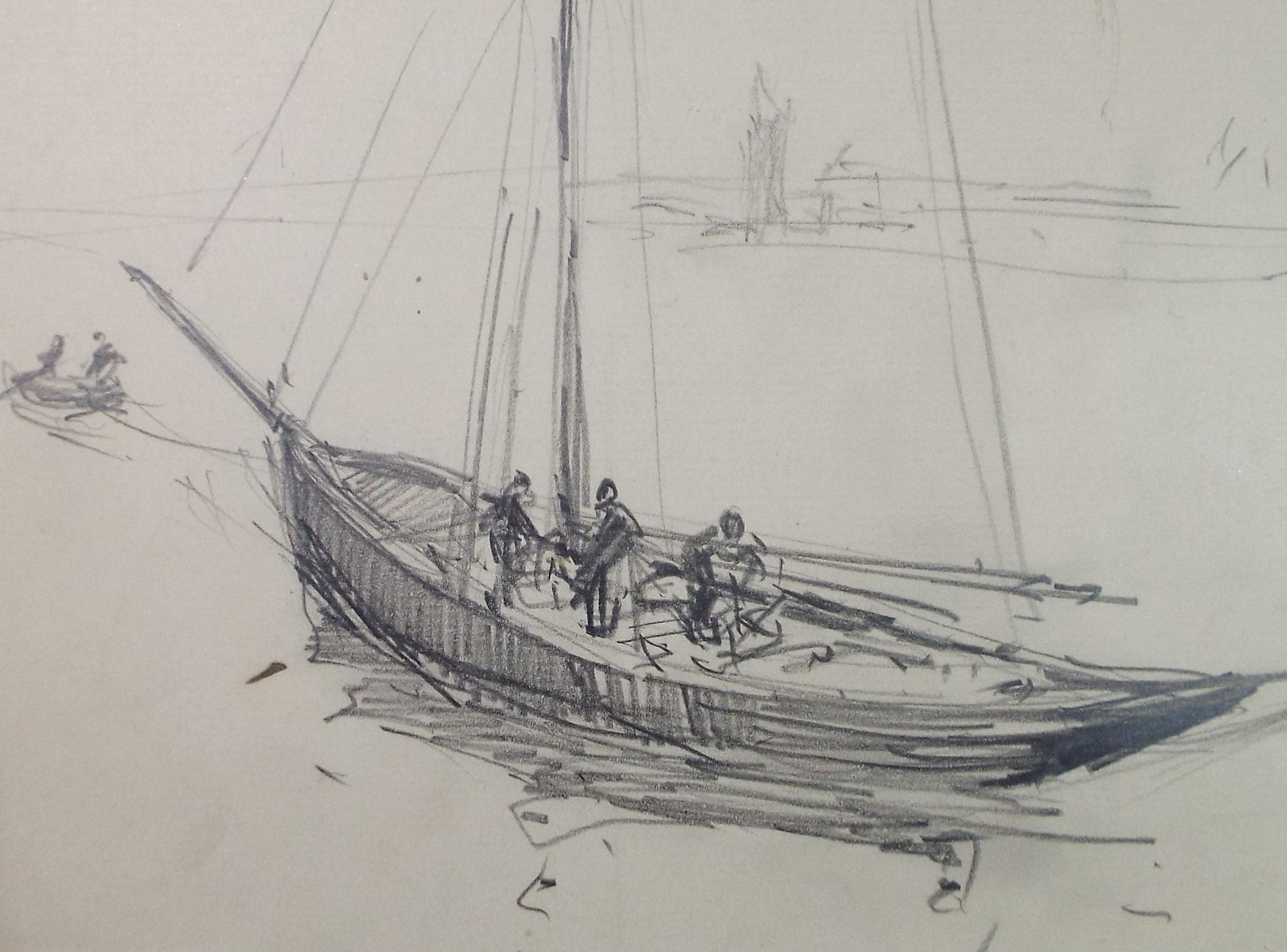 Original Pencil Drawing, 'Figures aboard a Sailing Vessel', circa 1920's ,Lawrence Walker (1877-1967)