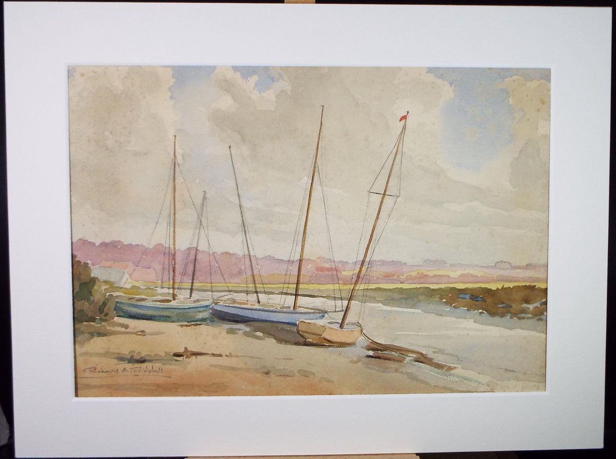 Original Watercolour, 'Sailing Dinghys on the creek', Circa 1950's , Richard A Siddal