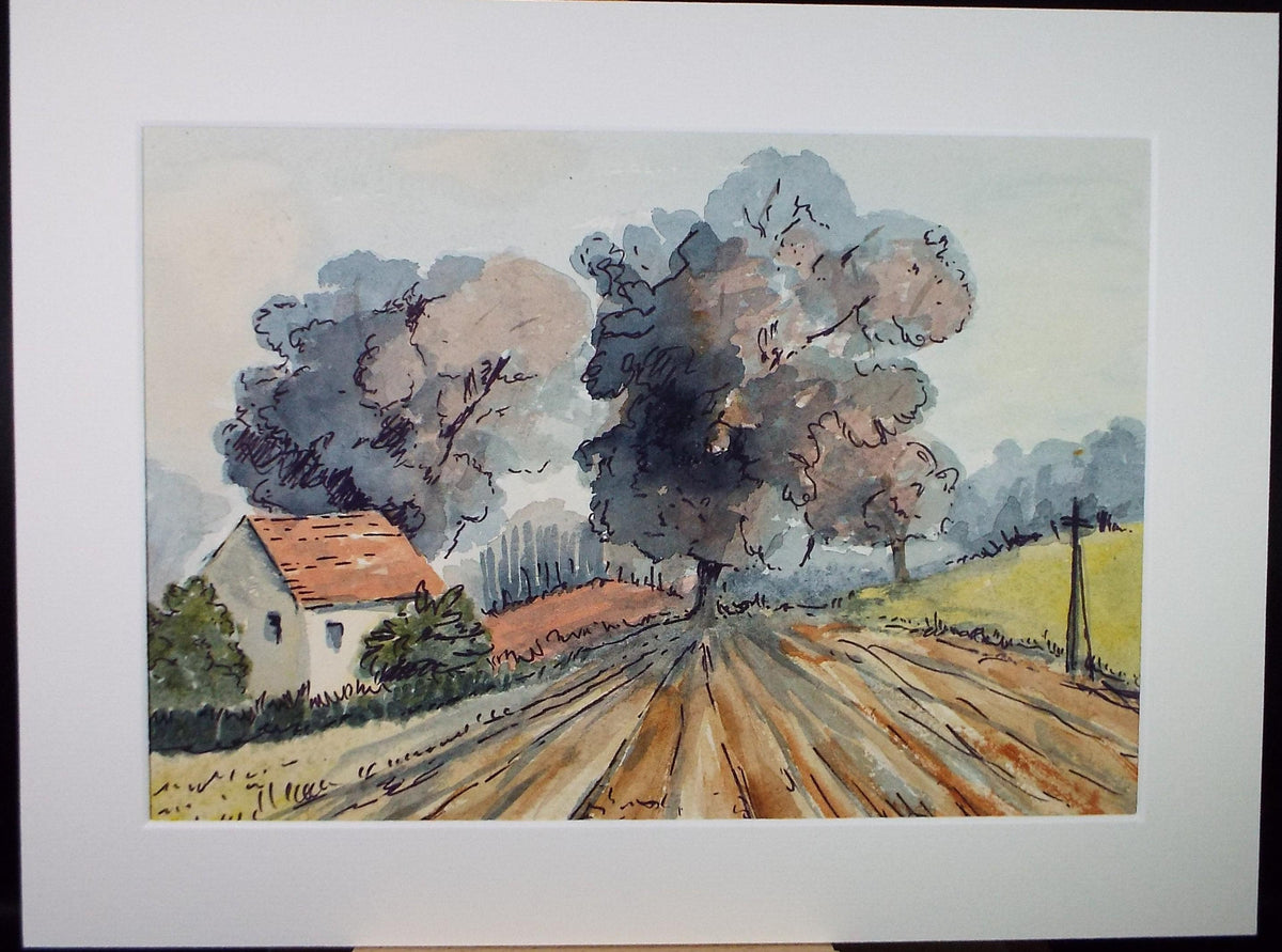 Original Watercolour circa 1960's , ' Ploughed Field' - Unknown Artist