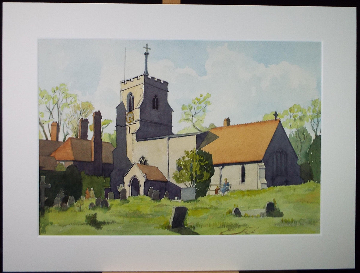 Original Watercolour, 'Church with Figures', Dated 1953 , L H Daniel