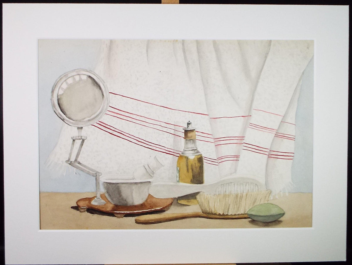 Original Watercolour, 'Bathroom still life', Circa 1950's, unknown artist