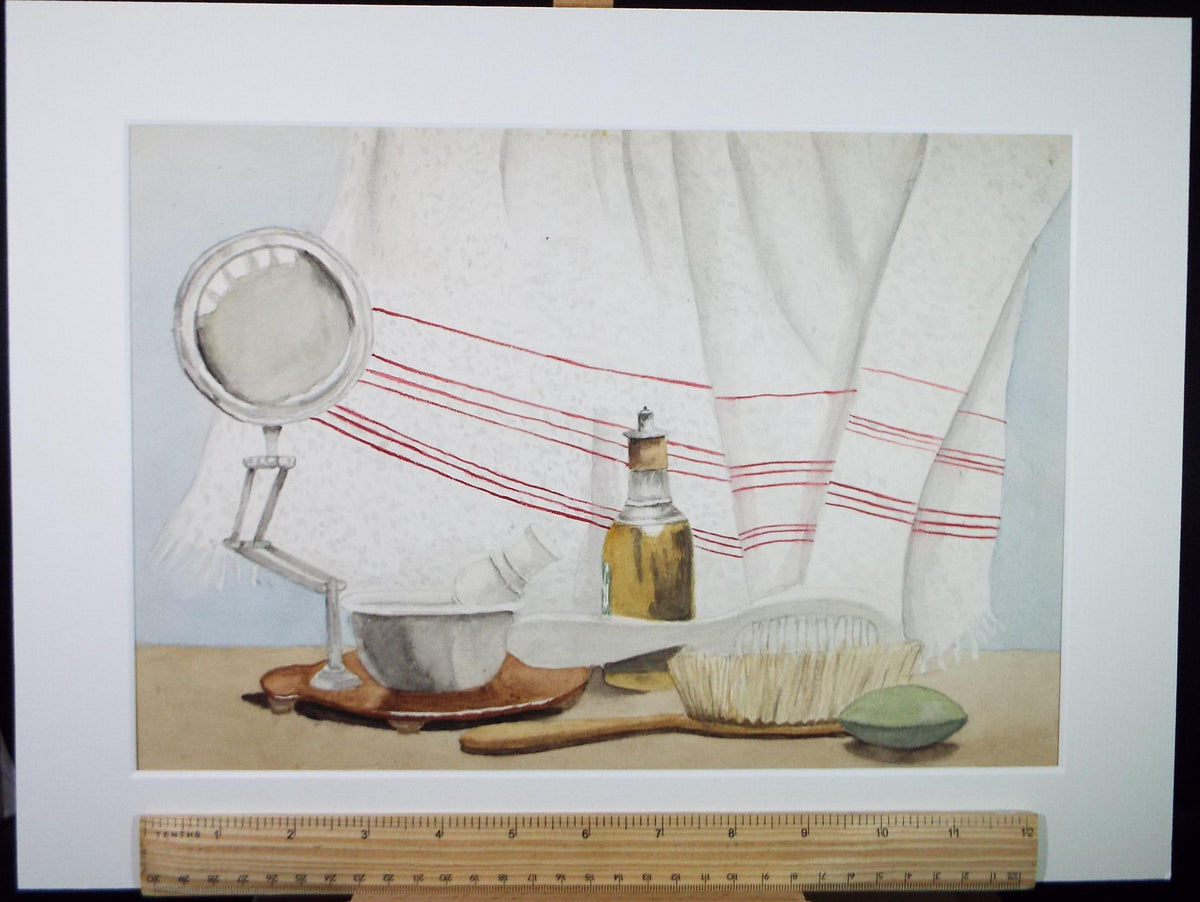 Original Watercolour, 'Bathroom still life', Circa 1950's, unknown artist
