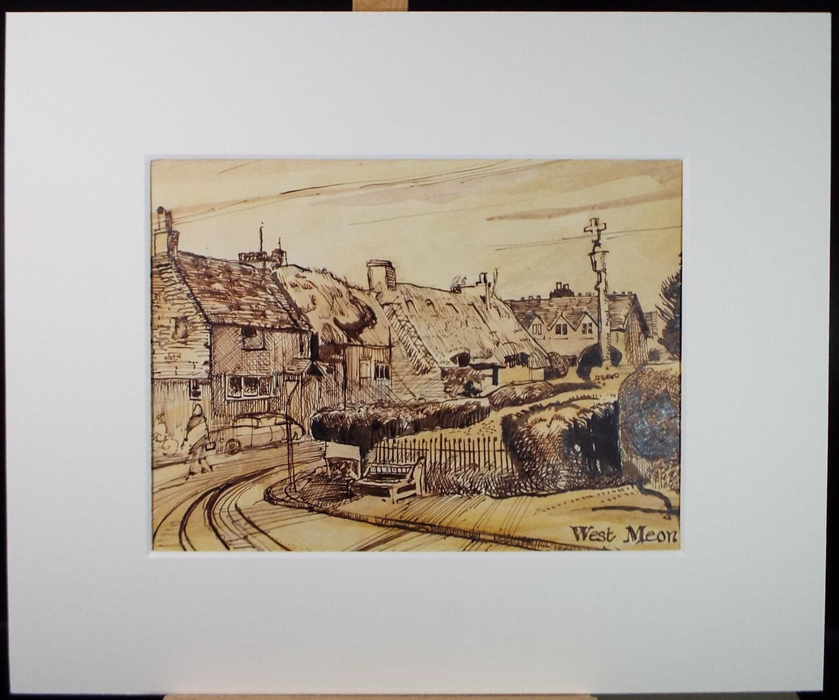 Original Pen & Ink Sketch,'West Meon', circa 1970's, C J Knight