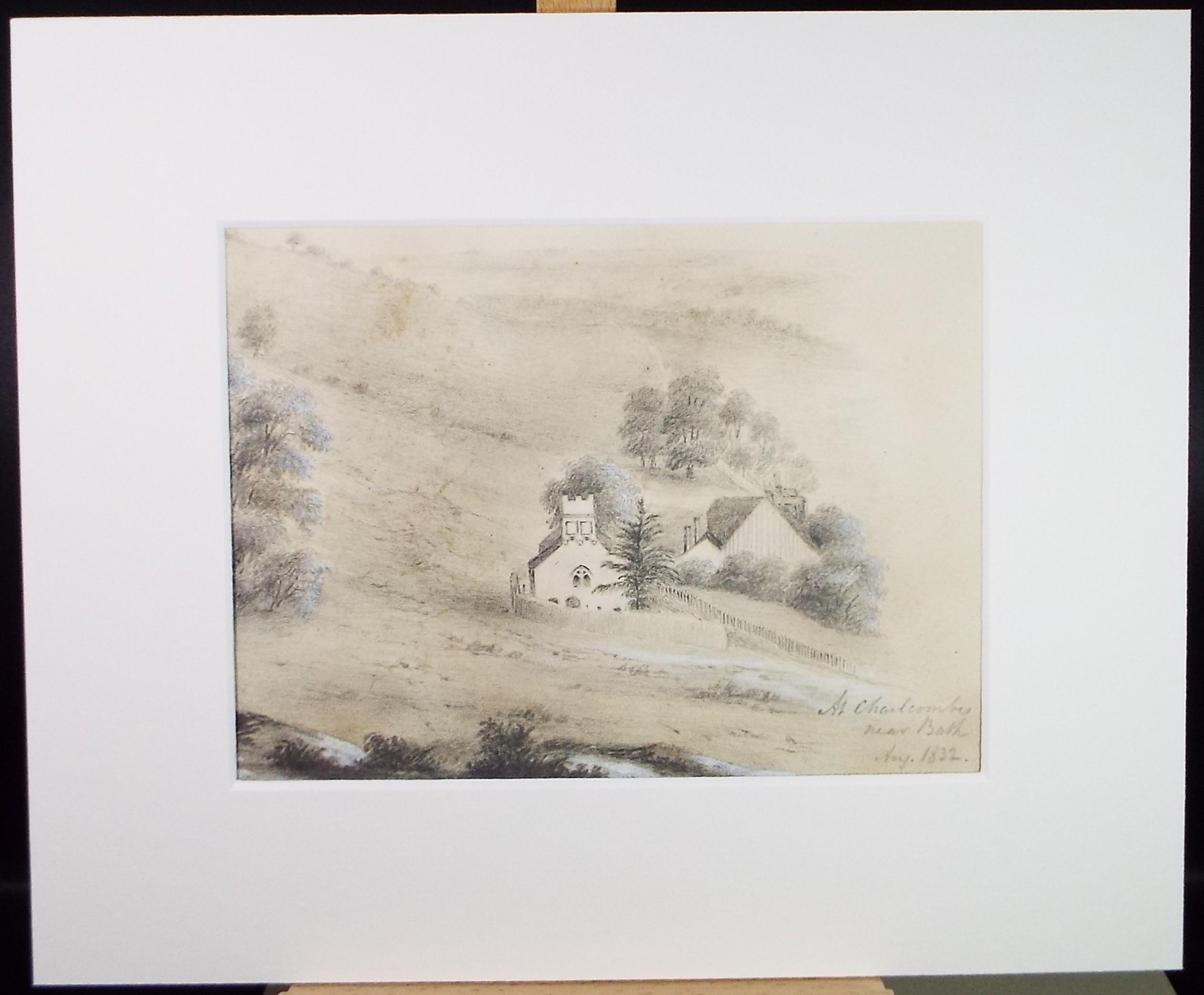 Original Pencil drawing, 'At Charlcombe, nr. Bath', artist unknown, dated 1832