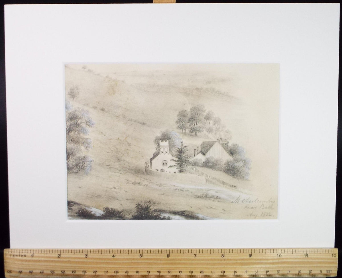 Original Pencil drawing, 'At Charlcombe, nr. Bath', artist unknown, dated 1832