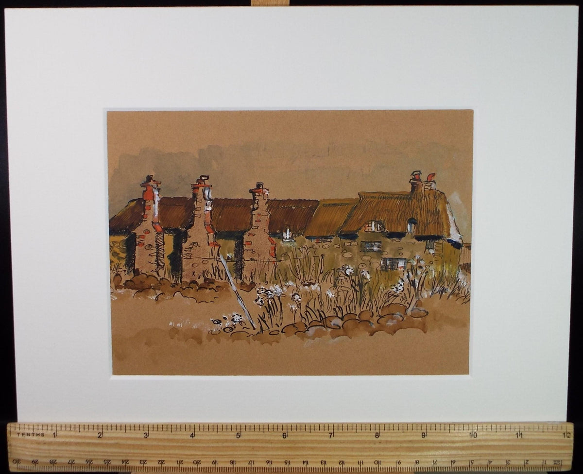 Original Watercolour on Paper, 'Row of Cottages', Circa 1970's, Artist Unknown