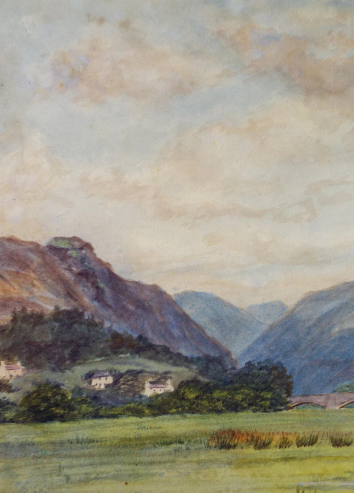 Original Watercolour on Paper, 'Village in a valley', Circa 1900, Artist Unknown