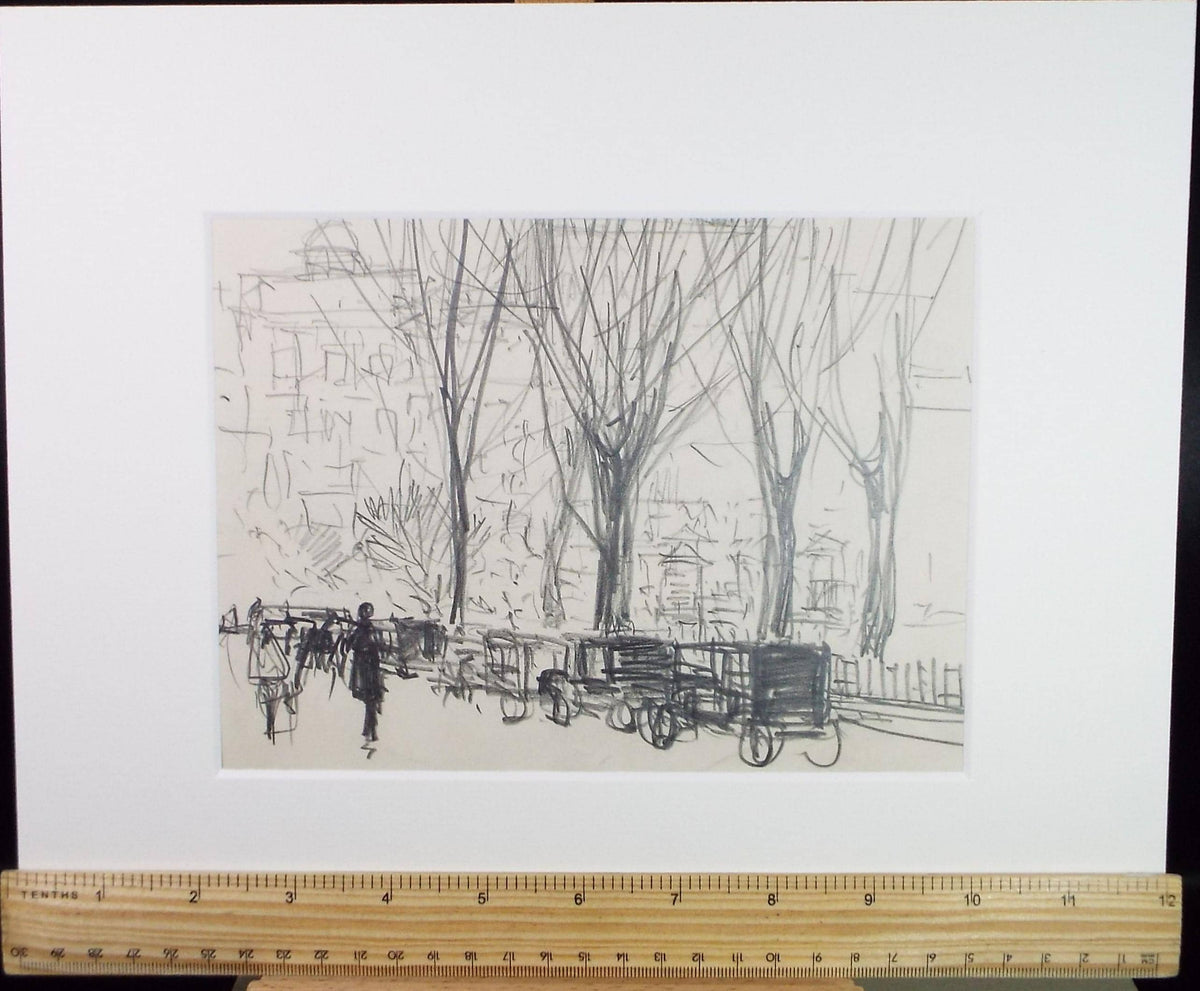 Original Pencil Drawing, 'Taxi Rank ', circa 1920's ,Lawrence Walker (1877-1967)