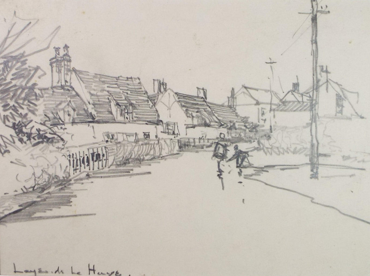 Original Pencil Drawing, 'Village Scene with figures ', circa 1920's ,Lawrence Walker (1877-1967)