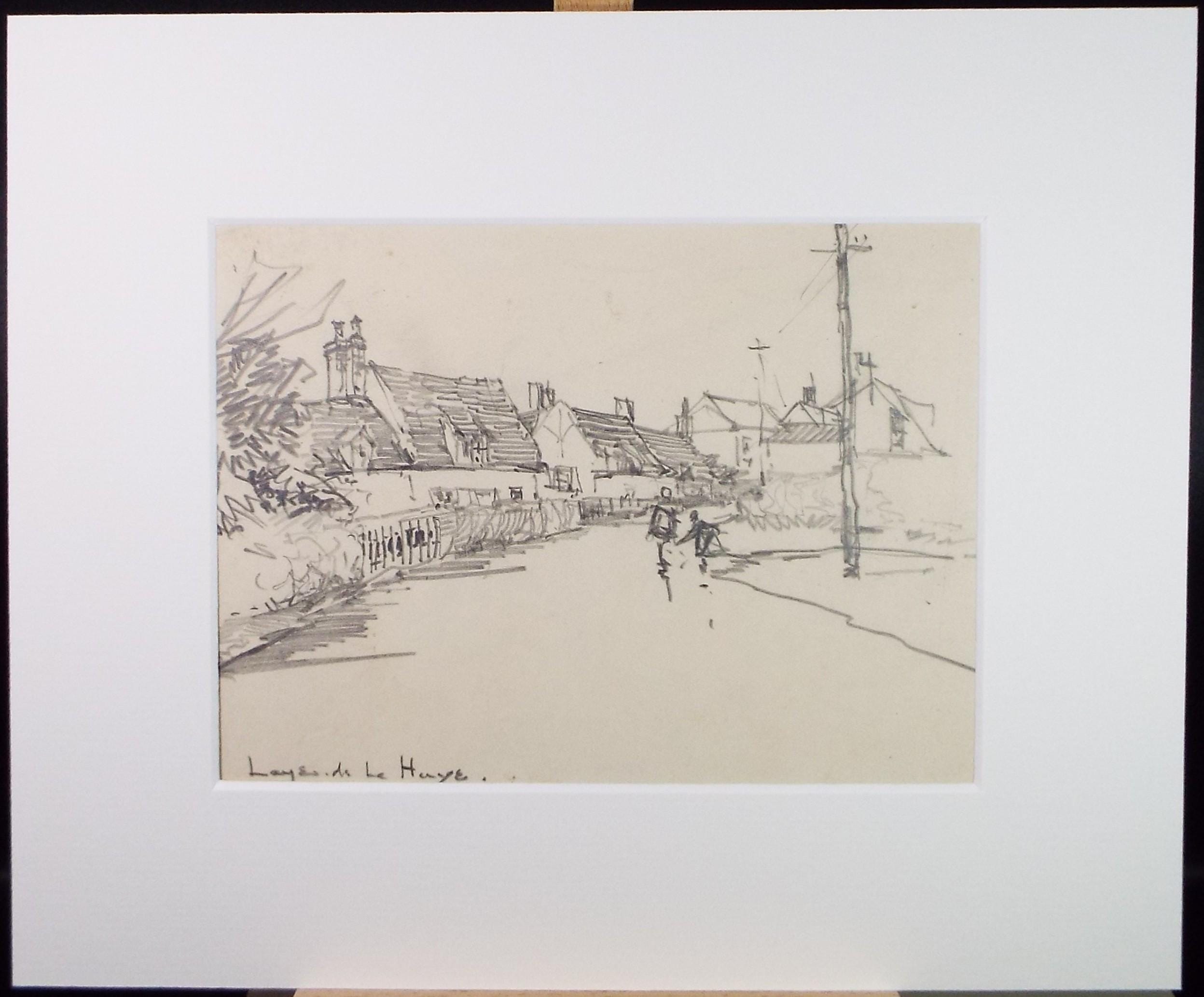 Original Pencil Drawing, 'Village Scene with figures ', circa 1920's ,Lawrence Walker (1877-1967)