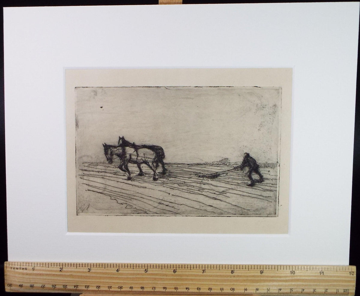 Hand Pressed Etching, 'Winter Ploughing', Lawrence Walker (1877-1967), Circa 1920's