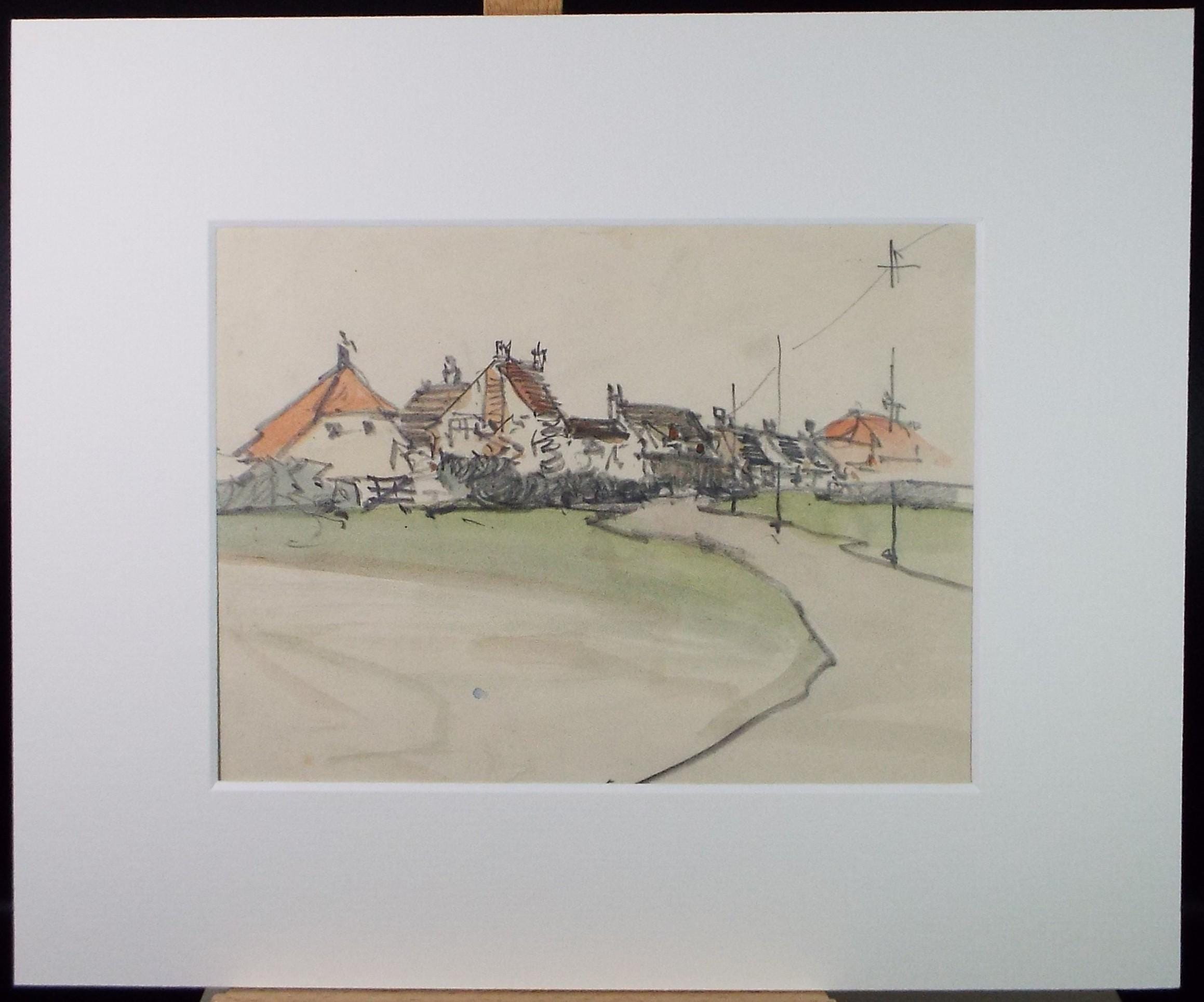 Original Watercolour & Pencil, 'Village Scene', Circa 1920's, Lawrence Walker (1877-1967)