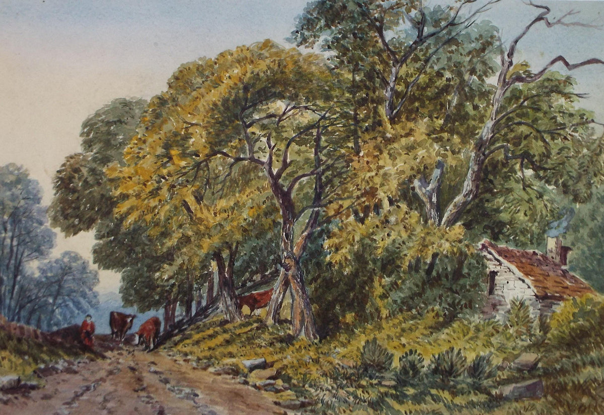 Original Watercolour, 'Cattle in Woodland' Late 19th Century, Artist Unknown