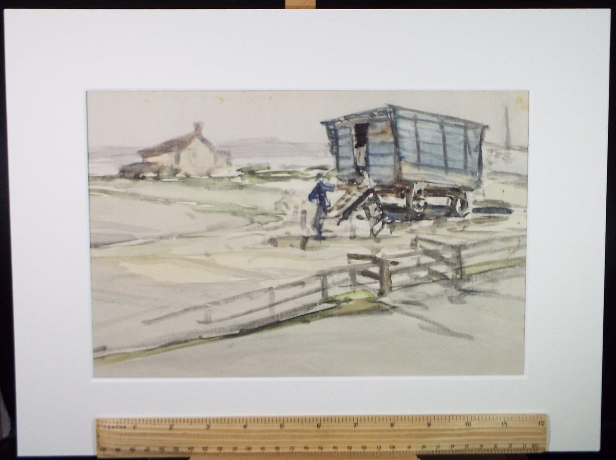 Original Watercolour , 'Wheeled hut with figure', Circa 1920's, Lawrence Walker (1877-1967)