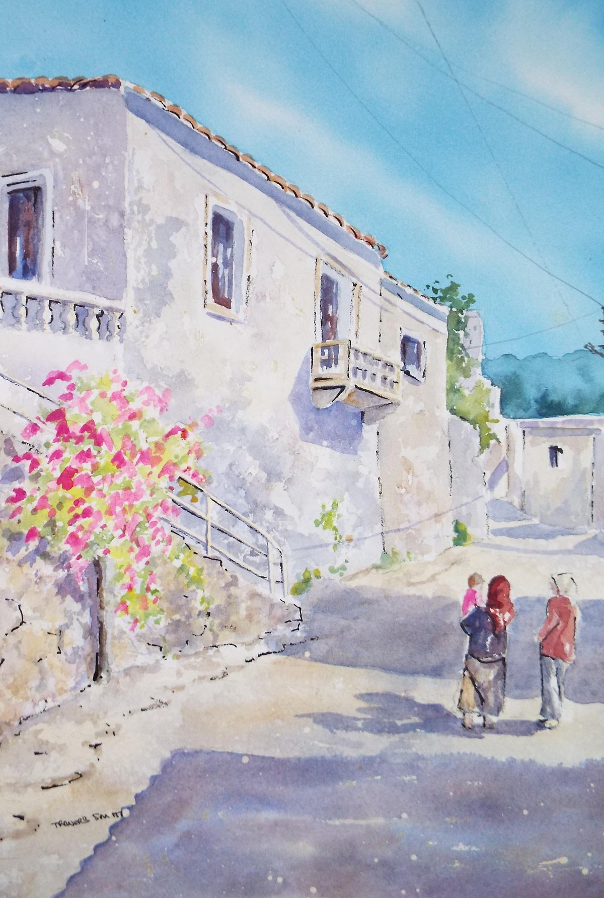 Original Watercolour , 'Villa with Figures', Dorothea Travers-Smith, circa 1990's