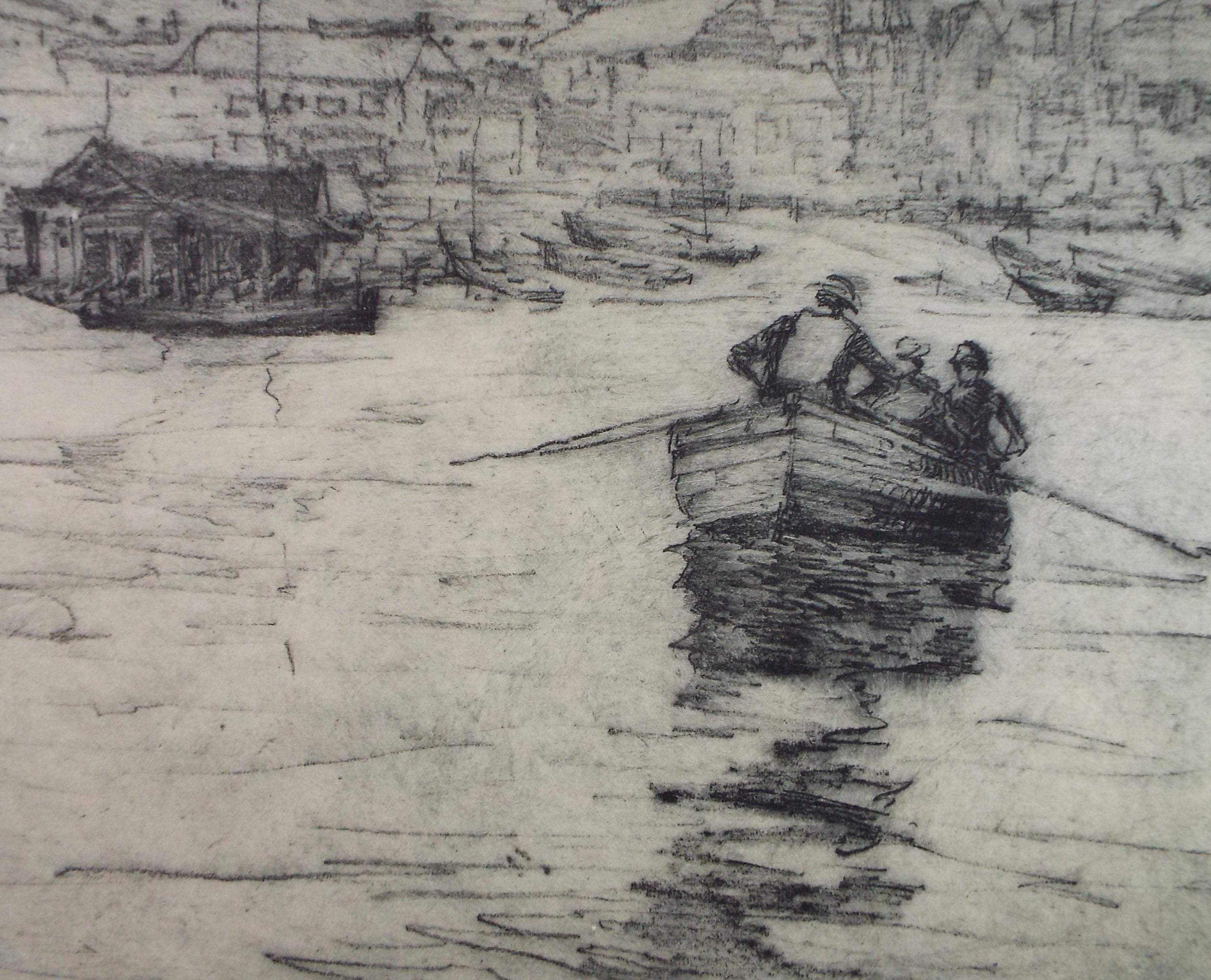 Hand Pressed Etching, 'Figures in a rowing boat', Lawrence Walker (1877-1967), Circa 1920's