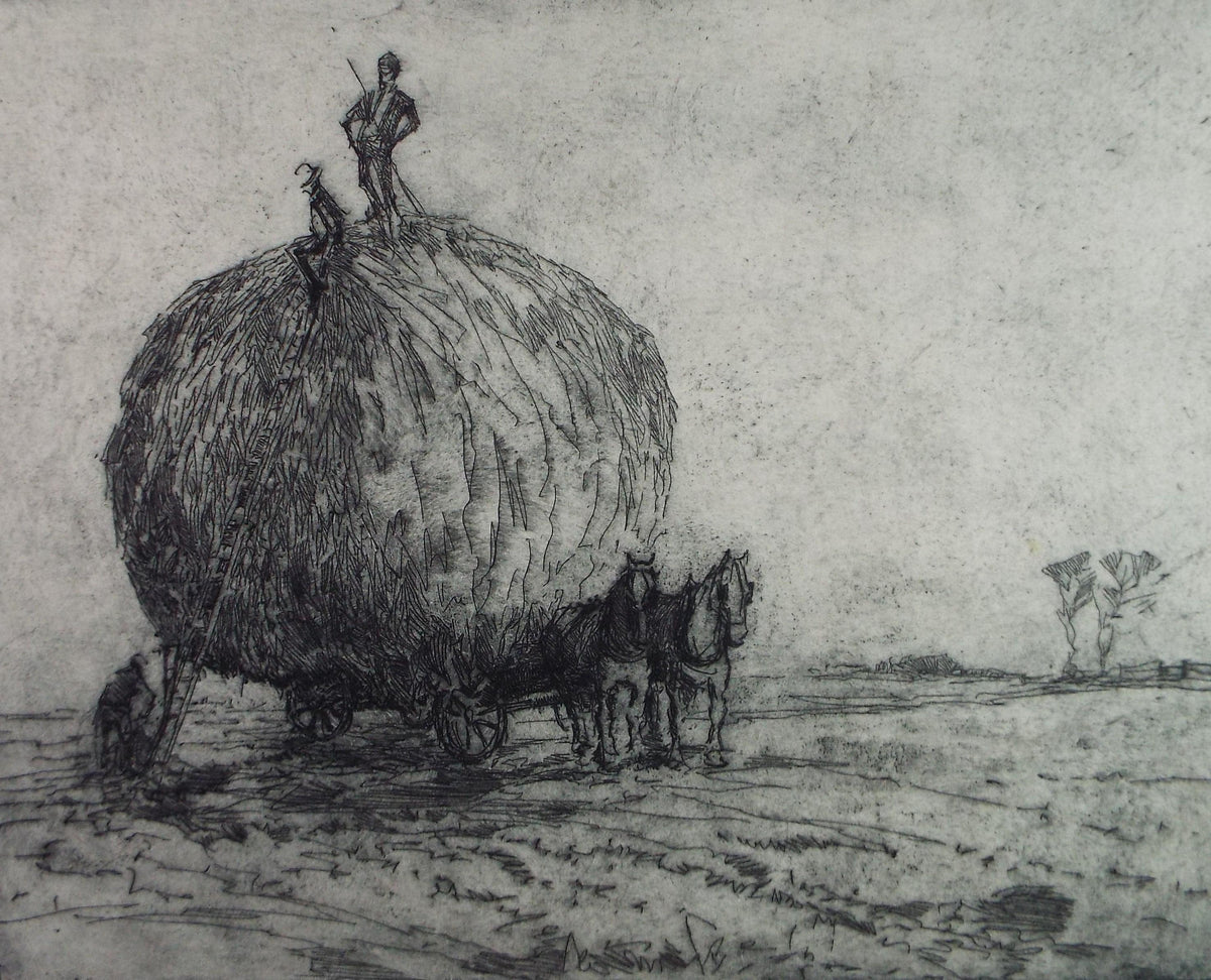 Hand Pressed Etching, 'Harvesting the Hay', Lawrence Walker (1877-1967), Circa 1920's