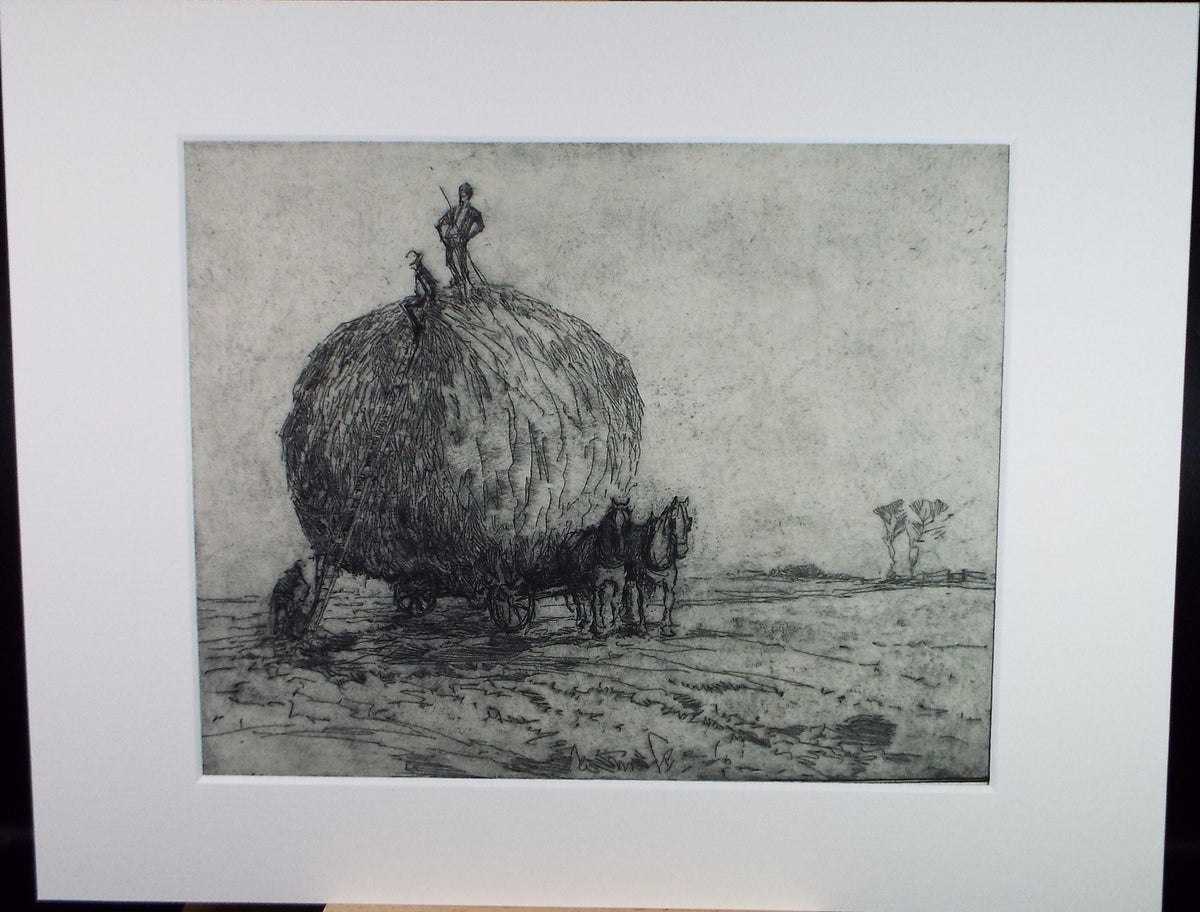 Hand Pressed Etching, 'Harvesting the Hay', Lawrence Walker (1877-1967), Circa 1920's