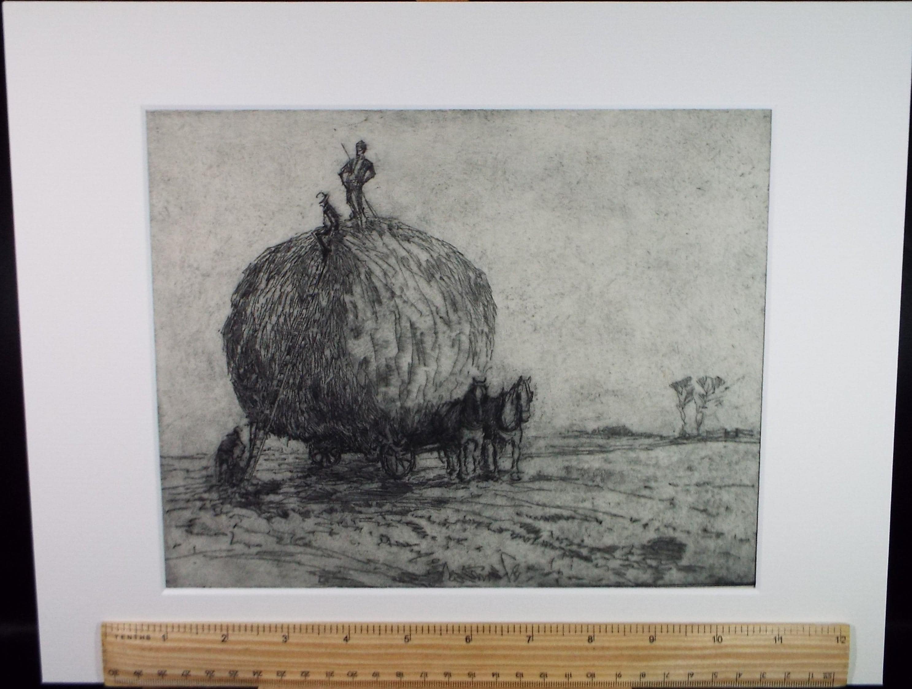 Hand Pressed Etching, 'Harvesting the Hay', Lawrence Walker (1877-1967), Circa 1920's
