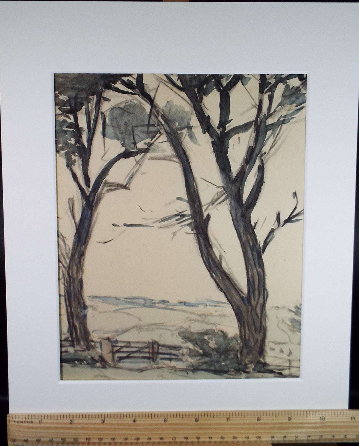 Original Watercolour & Pencil, 'Trees on a field margin' Circa 1920's, Lawrence Walker (1877-1967)