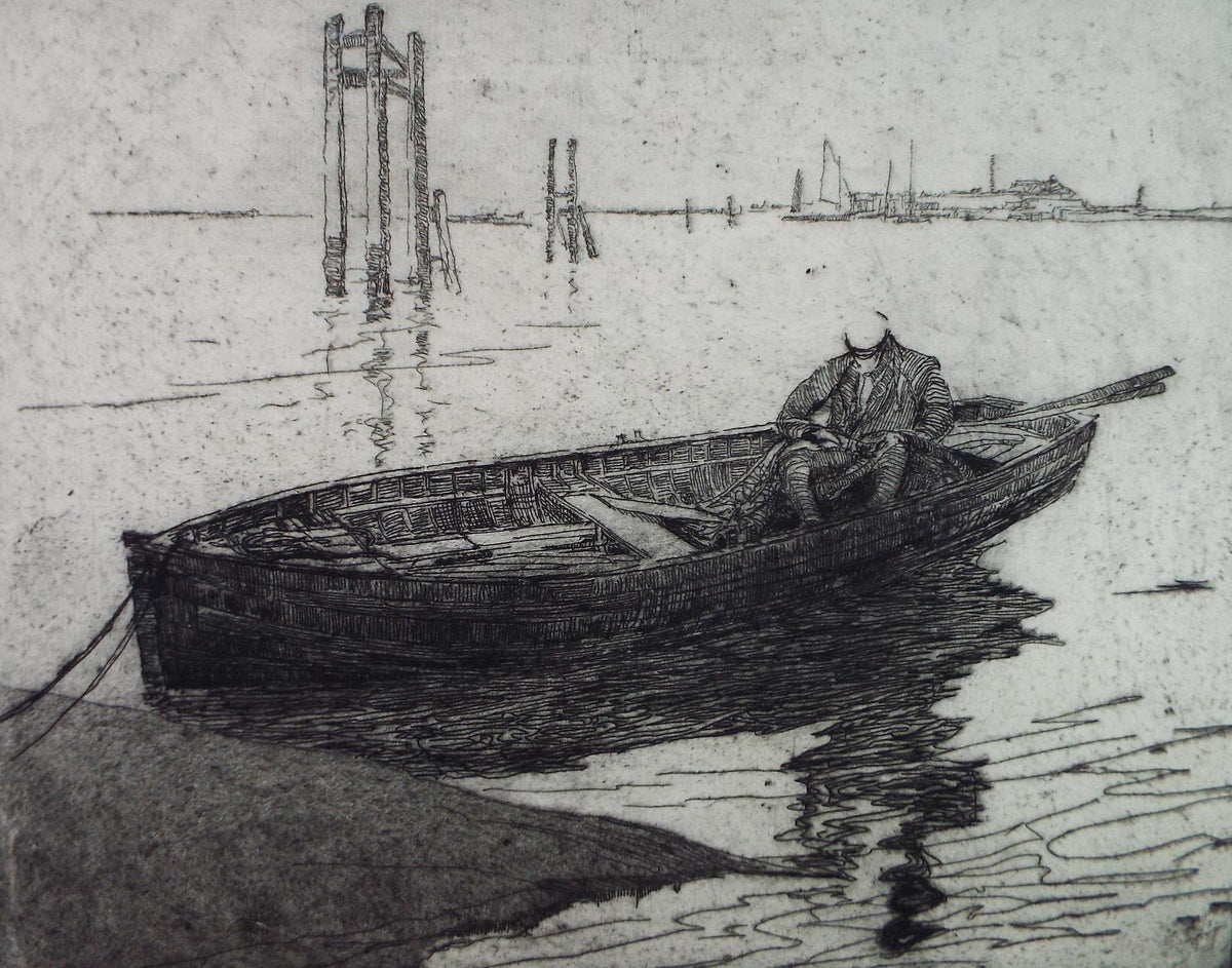 Hand Pressed Etching, 'Figure in a boat', Lawrence Walker (1877-1967), Circa 1920's