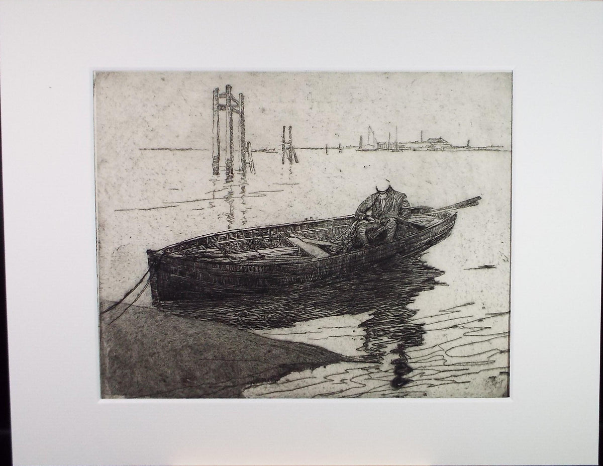 Hand Pressed Etching, 'Figure in a boat', Lawrence Walker (1877-1967), Circa 1920's