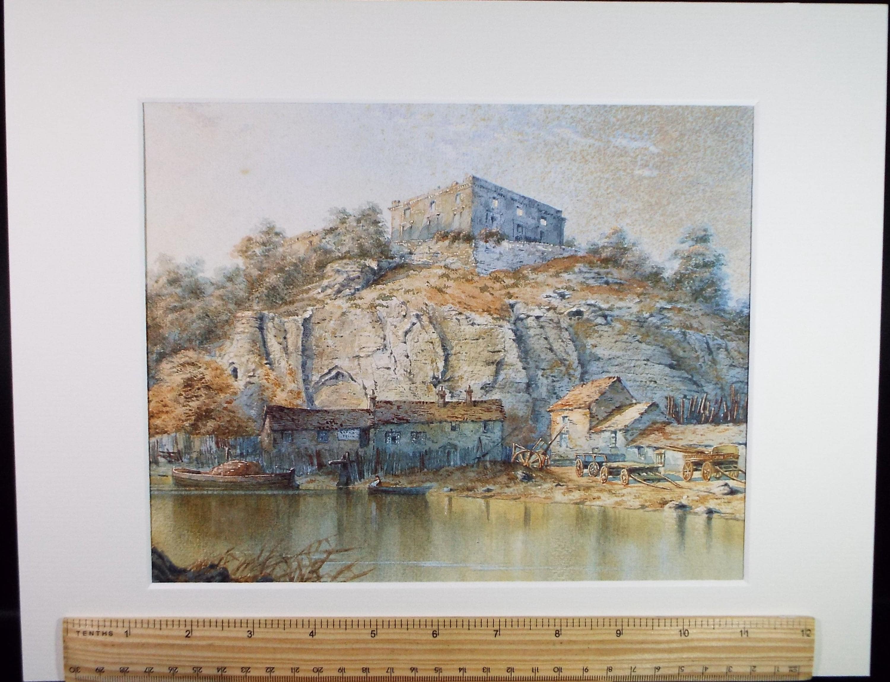 Original Watercolour, 'Buildings below the cliffs' Late 19th Century, Artist Unknown