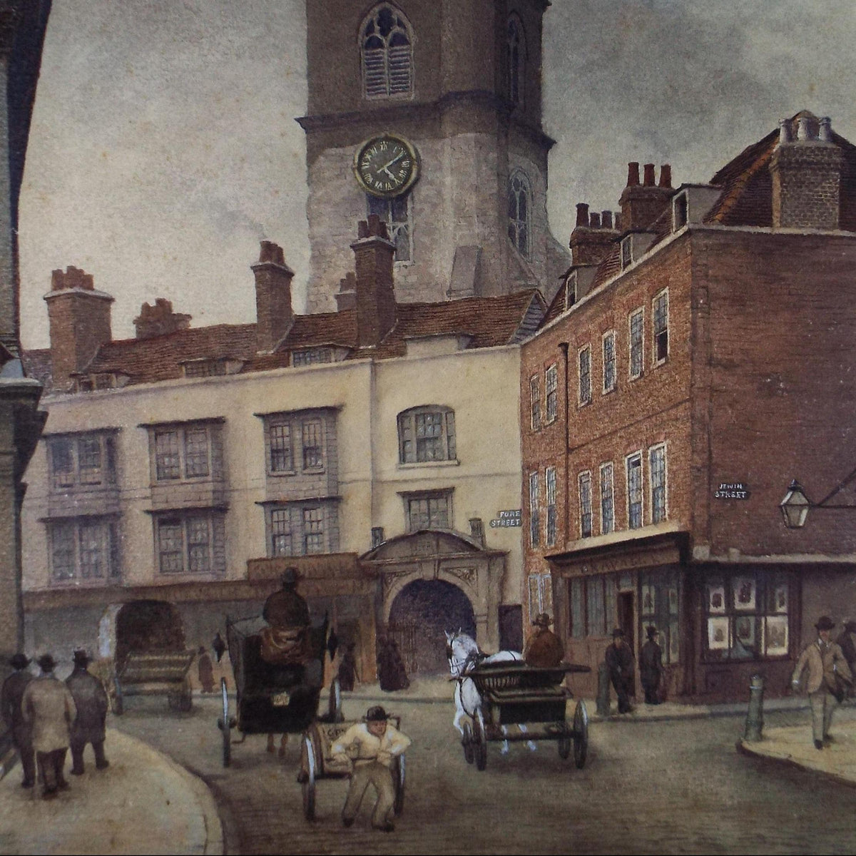 Original Watercolour , 'Street Scene with figures', Edgar Thomas Wood (ex 1895-93), Dated 1885