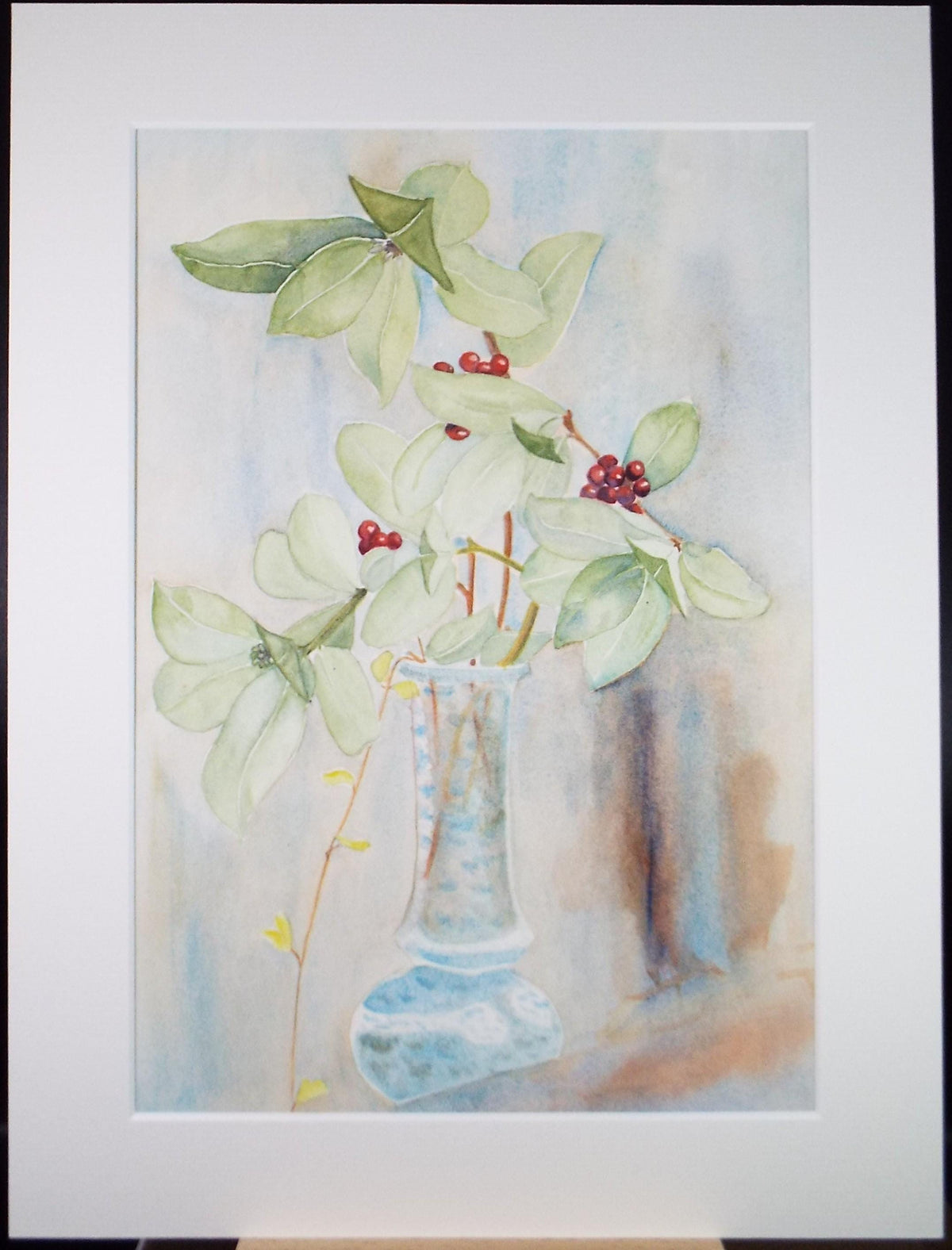 Original Watercolour, 'Still Life with red berries', Dated 1984 ,Unknown Artist
